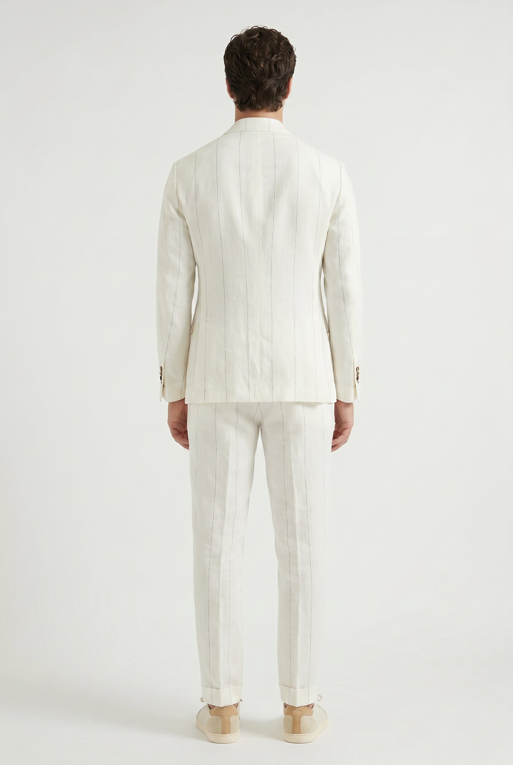 BRUNELLO CUCINELLI MEN'S OFF WHITE LINEN TAILORED SUIT