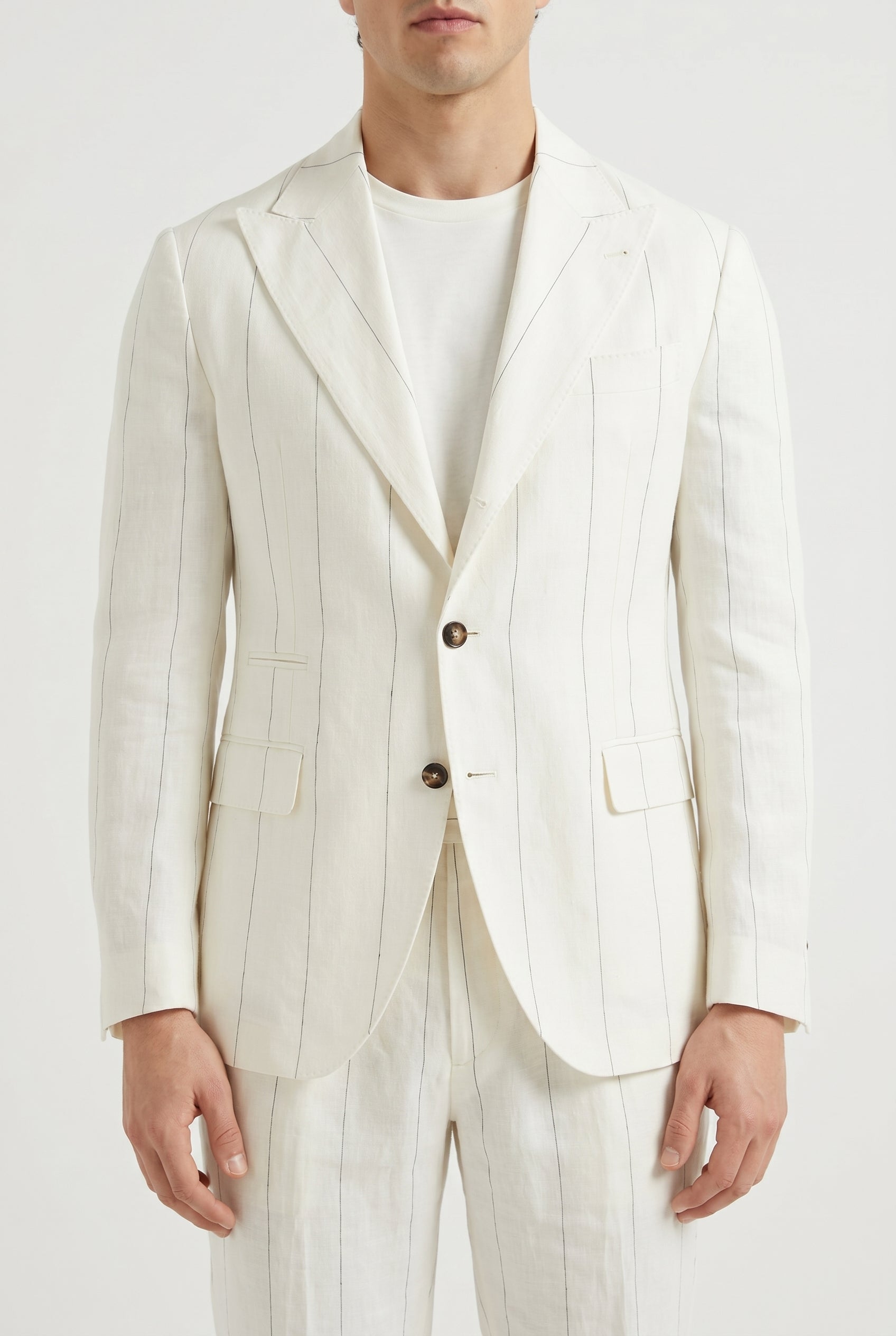 BRUNELLO CUCINELLI MEN'S OFF WHITE LINEN TAILORED SUIT