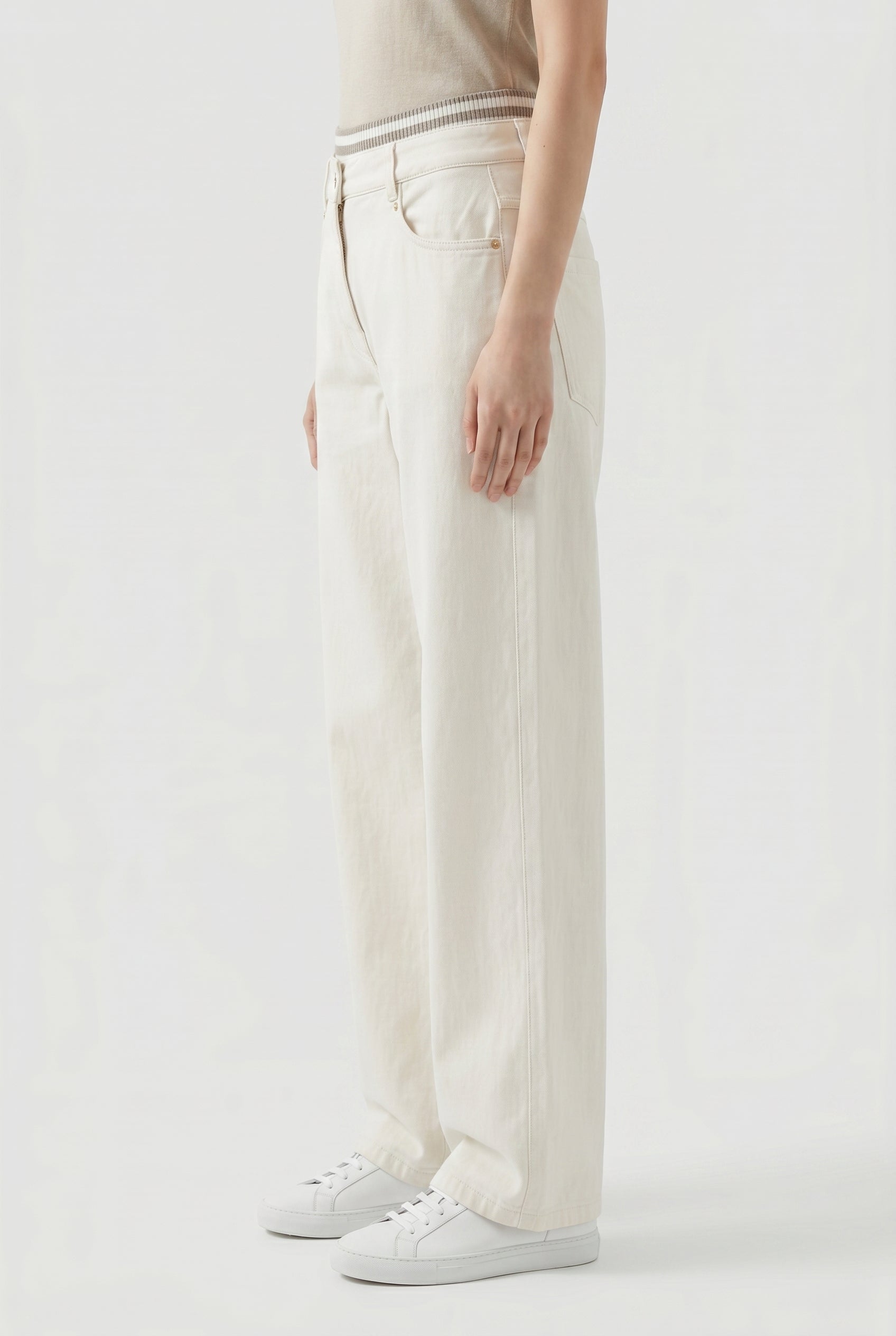 BRUNELLO CUCINELLI WOMEN'S OFF WHITE RELAXED COTTON TROUSERS