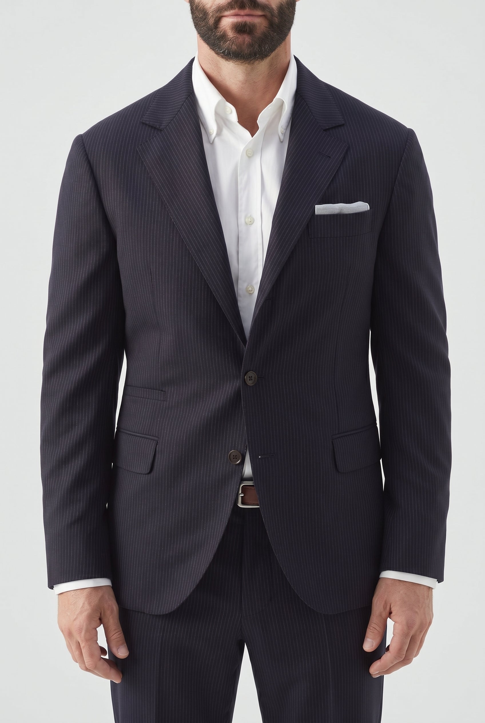 BRUNELLO CUCINELLI MEN'S NAVY WOOL TAILORED BLAZER