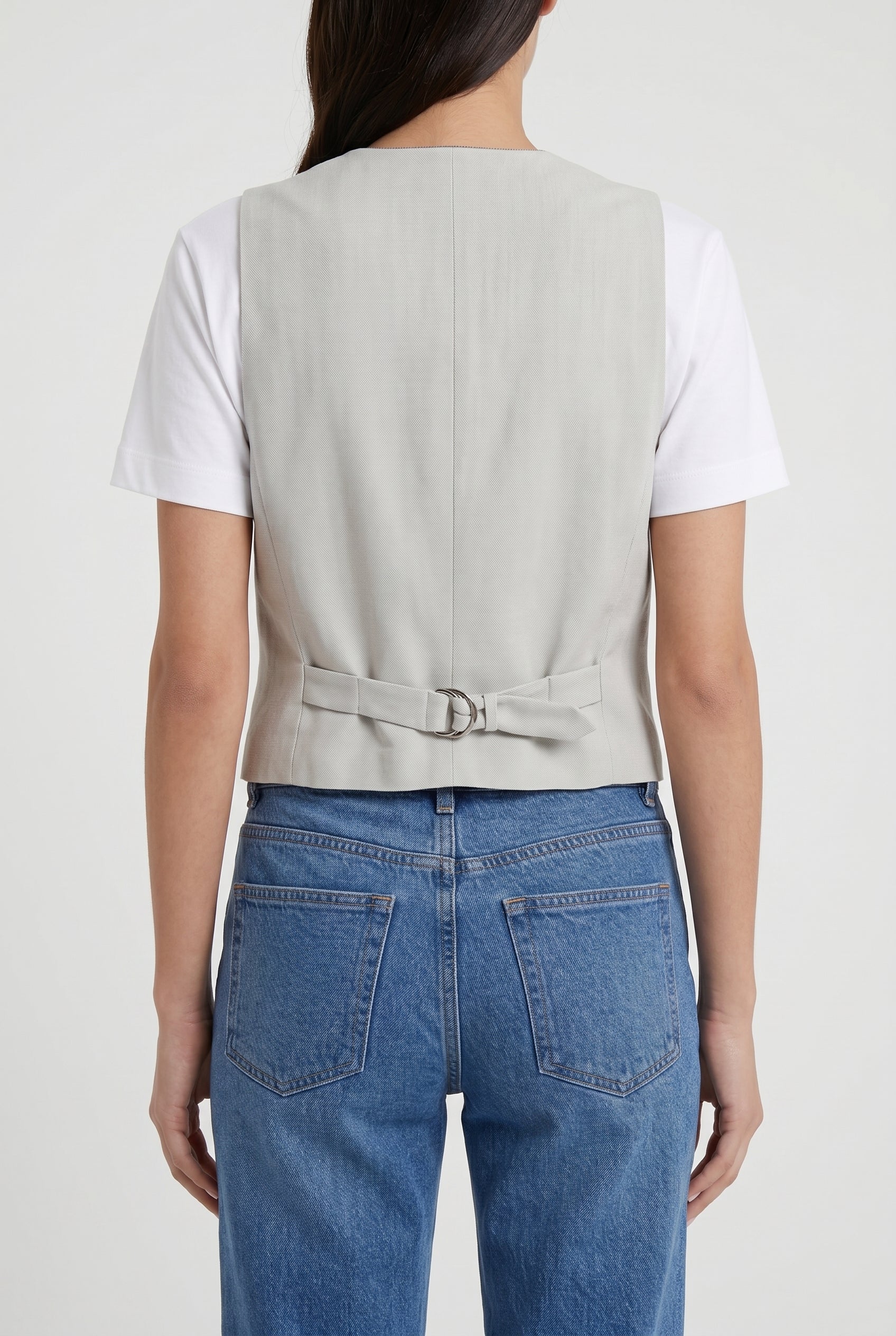 BRUNELLO CUCINELLI WOMEN'S LIGHT GREY LINEN BLEND VEST