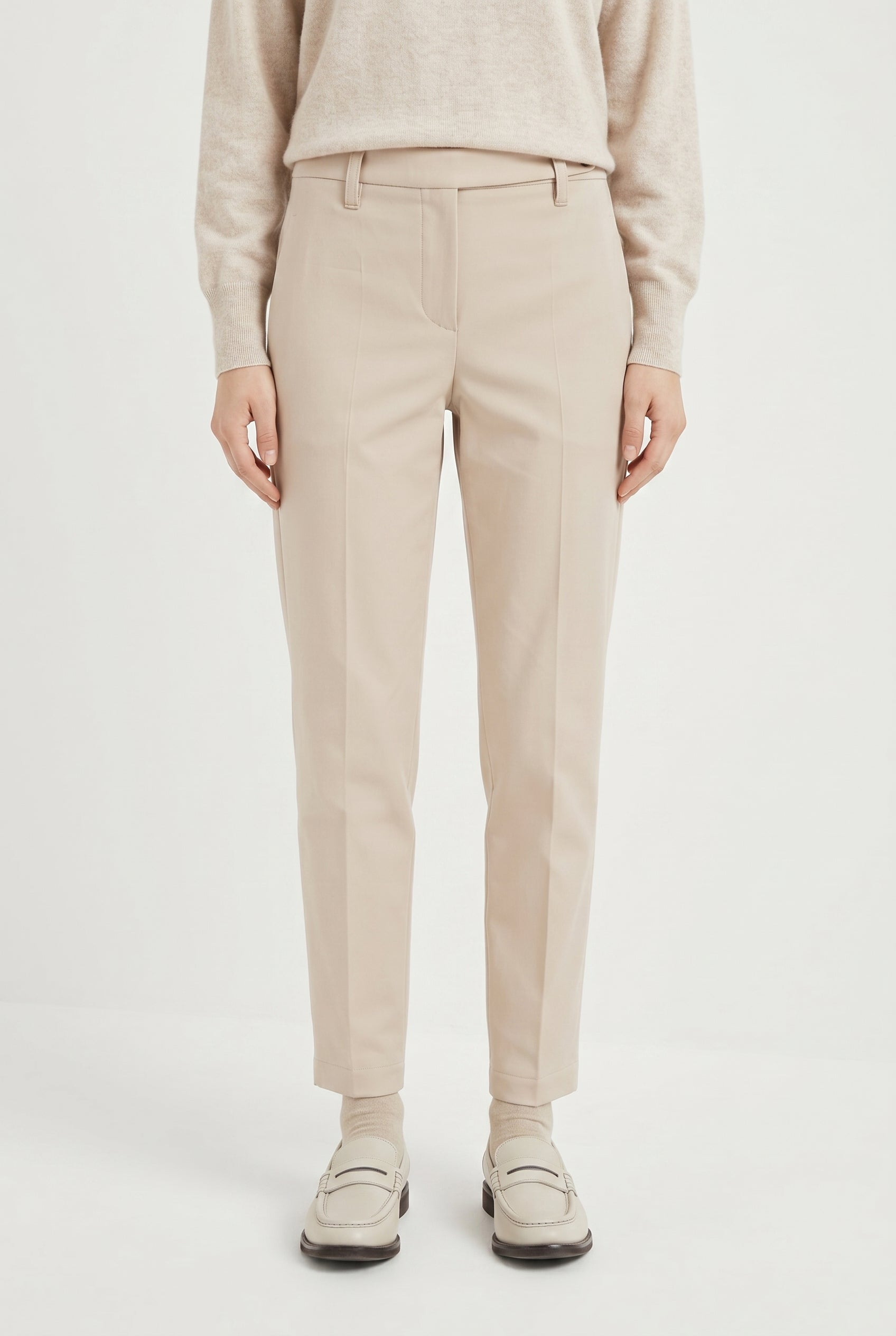 BRUNELLO CUCINELLI WOMEN'S BEIGE TAILORED SLIM TROUSERS