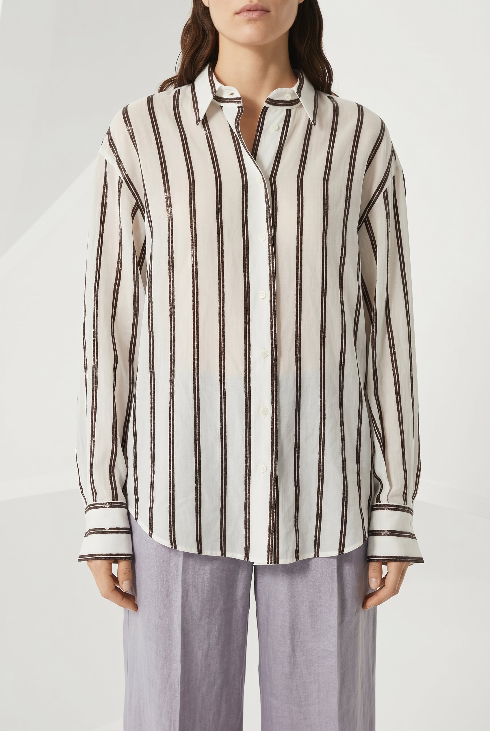 BRUNELLO CUCINELLI WOMEN'S WHITE STRIPED RELAXED SHIRT