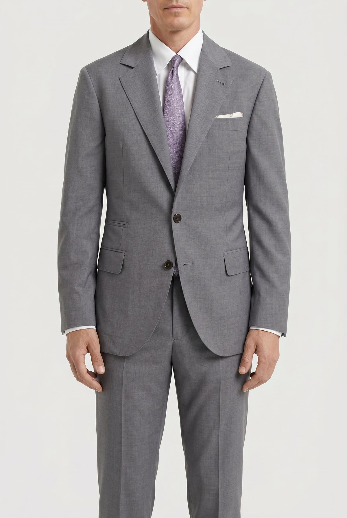 BRUNELLO CUCINELLI MEN'S LIGHT GREY WOOL SILK SUIT