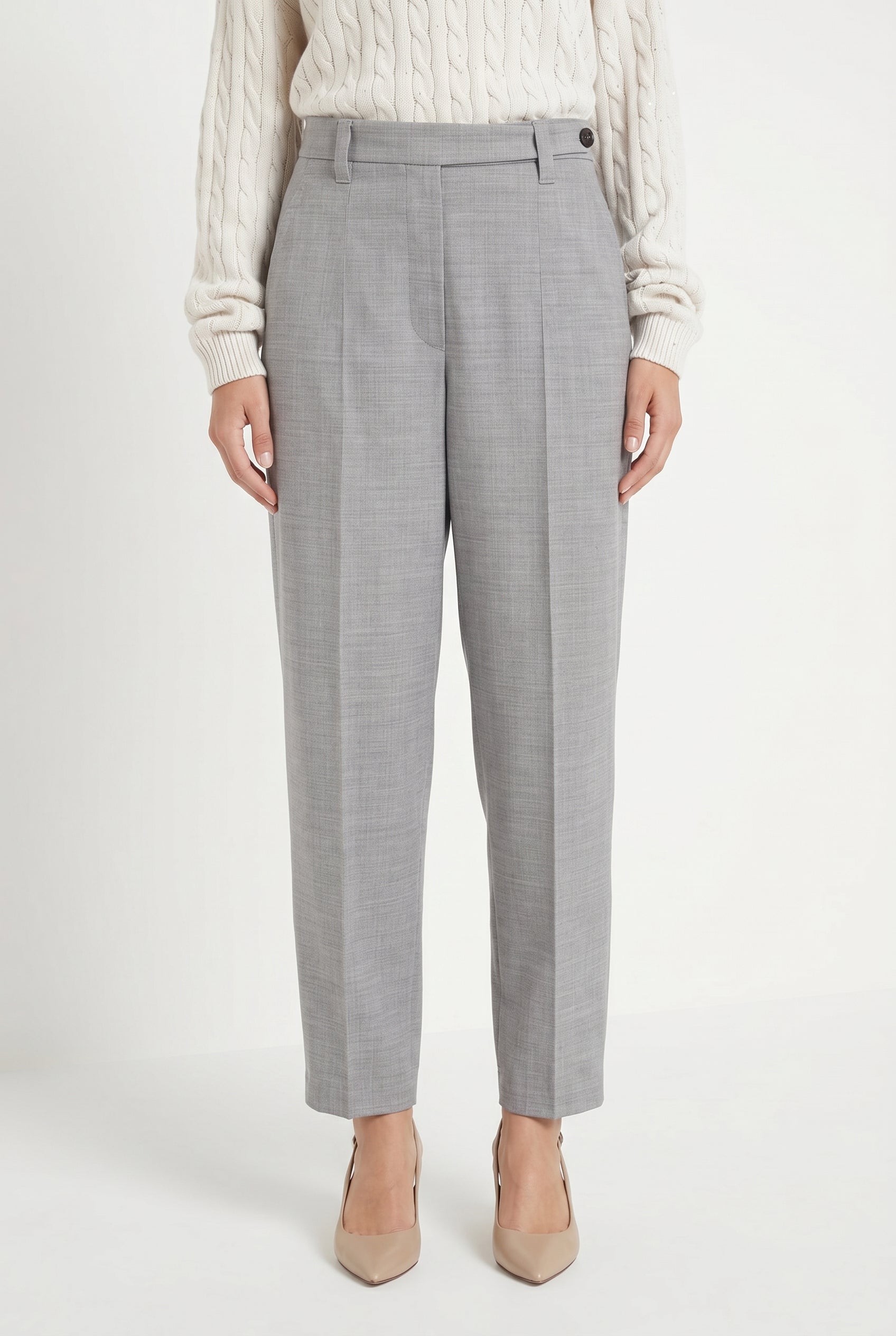 BRUNELLO CUCINELLI WOMEN'S LIGHT GREY WOOL TROUSERS