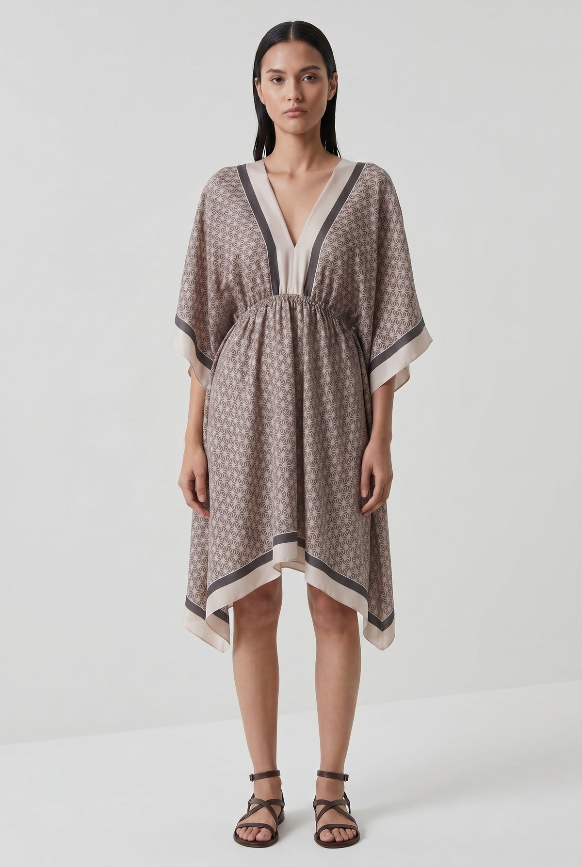 BRUNELLO CUCINELLI WOMEN'S BEIGE SILK RELAXED DRESS
