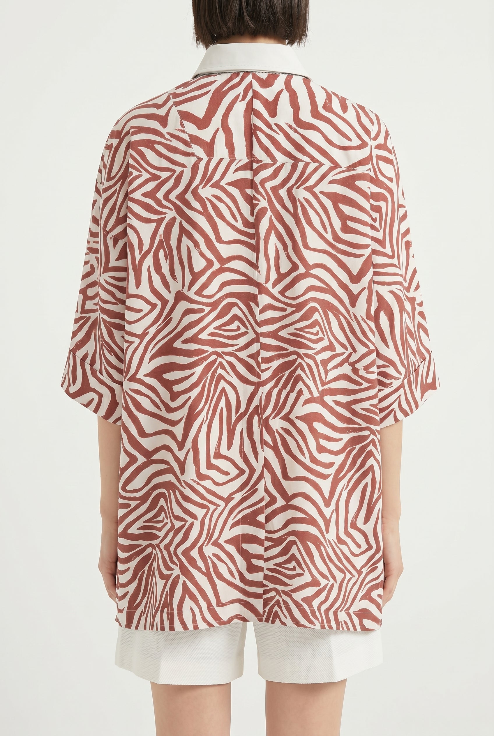 BRUNELLO CUCINELLI WOMEN'S RED SILK BLEND OVERSIZED SHIRT