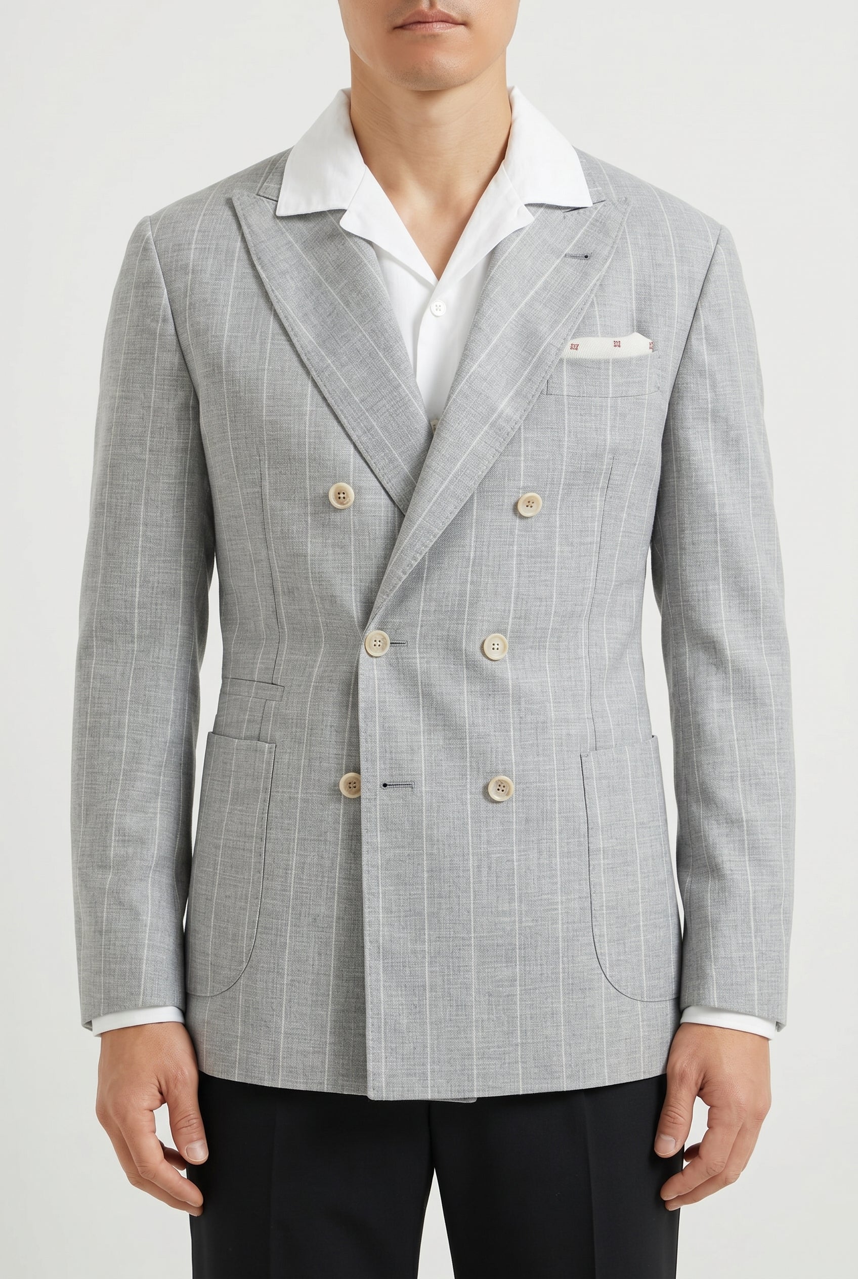 BRUNELLO CUCINELLI MEN'S LIGHT GREY WOOL BLAZER