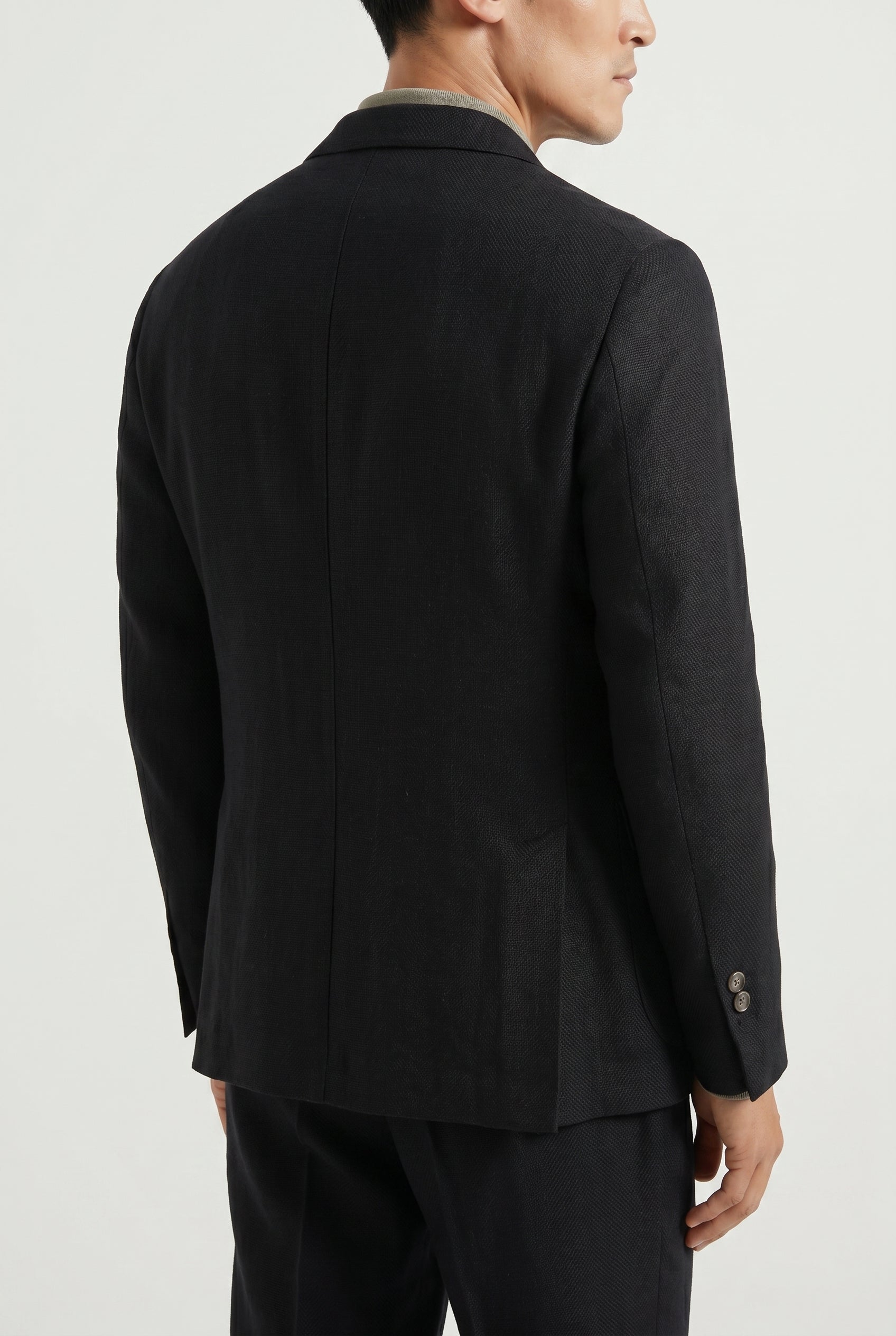 BRUNELLO CUCINELLI MEN'S BLACK LINEN WOOL TAILORED BLAZER