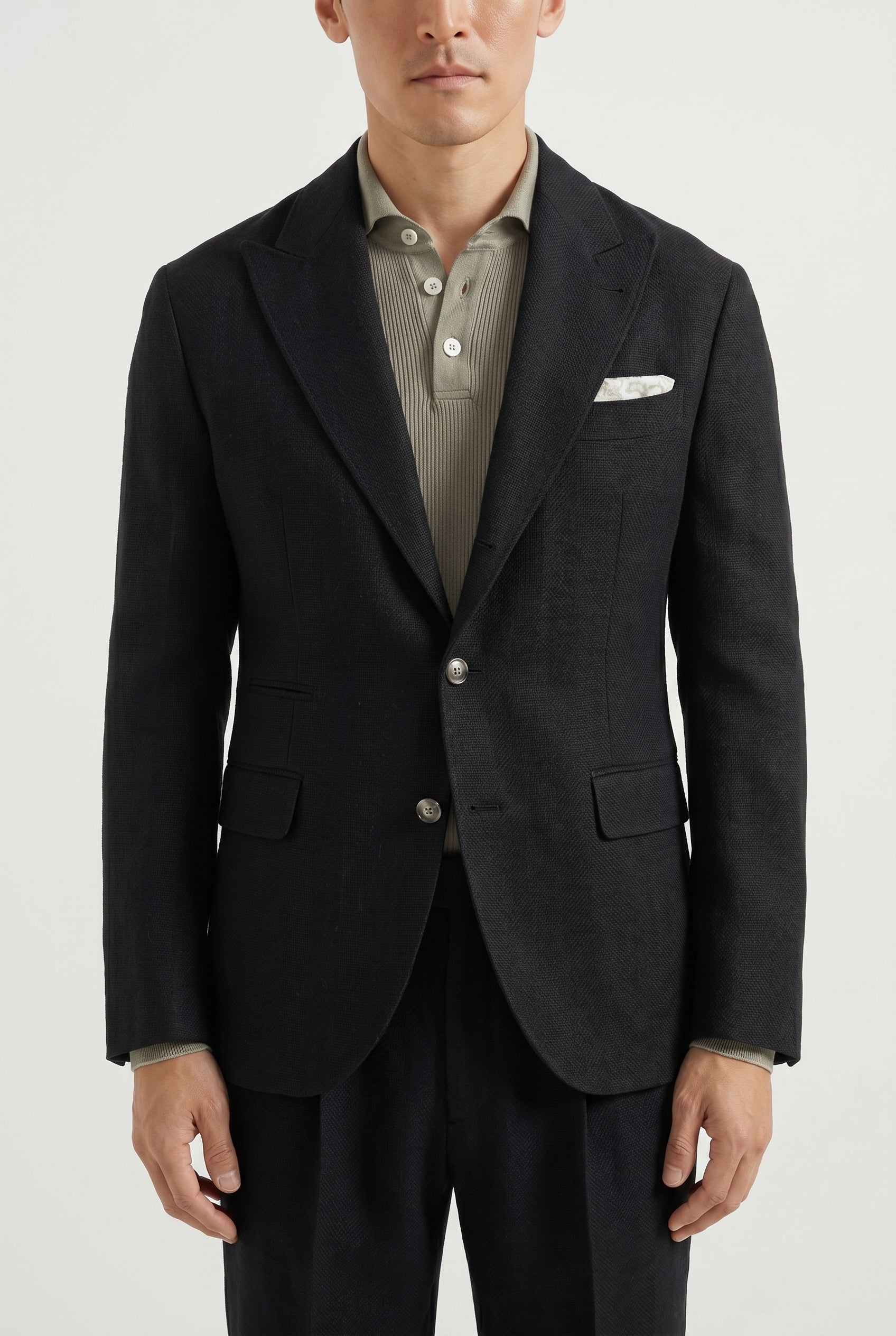 BRUNELLO CUCINELLI MEN'S BLACK LINEN WOOL TAILORED BLAZER