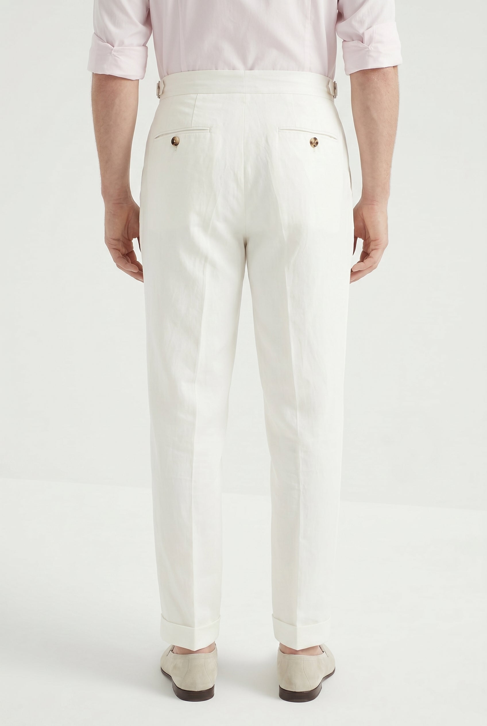 BRUNELLO CUCINELLI MEN'S OFF WHITE LINEN TAILORED TROUSERS