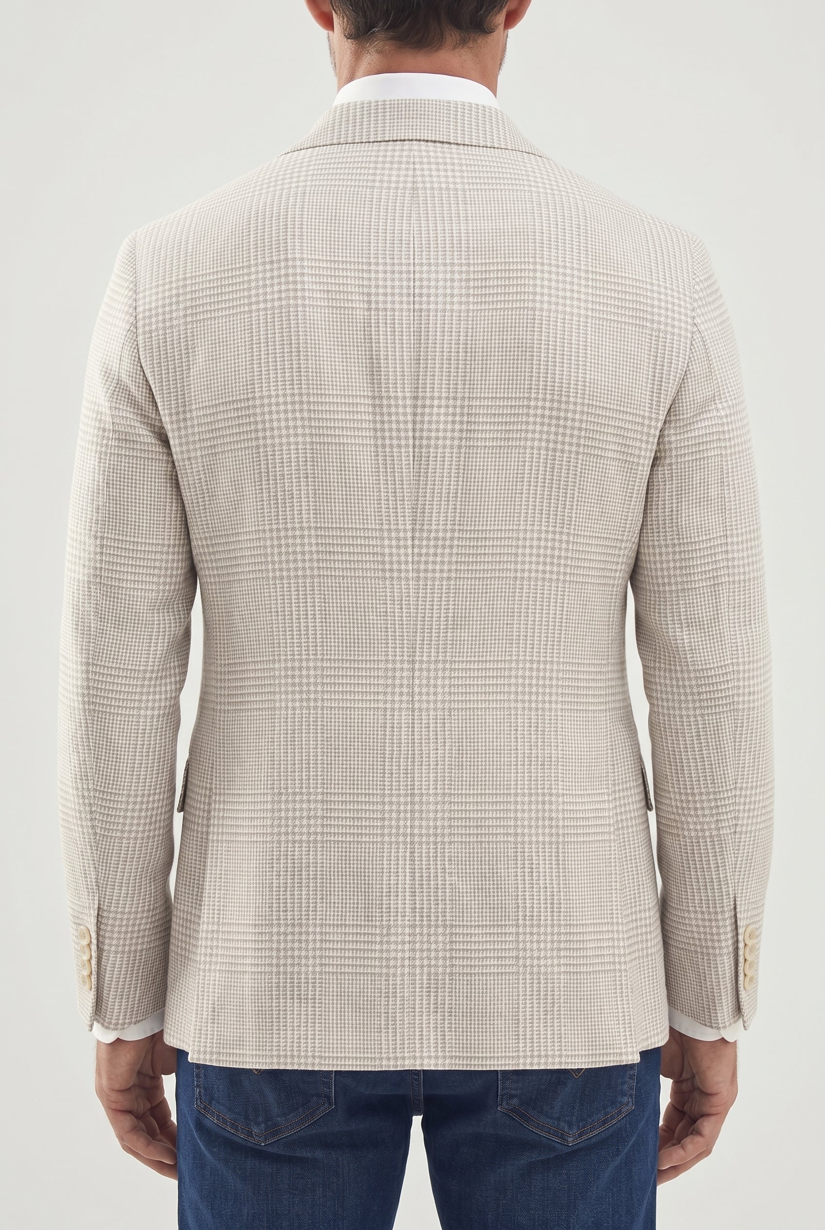 BRUNELLO CUCINELLI MEN'S LIGHT BEIGE LINEN WOOL BLAZER