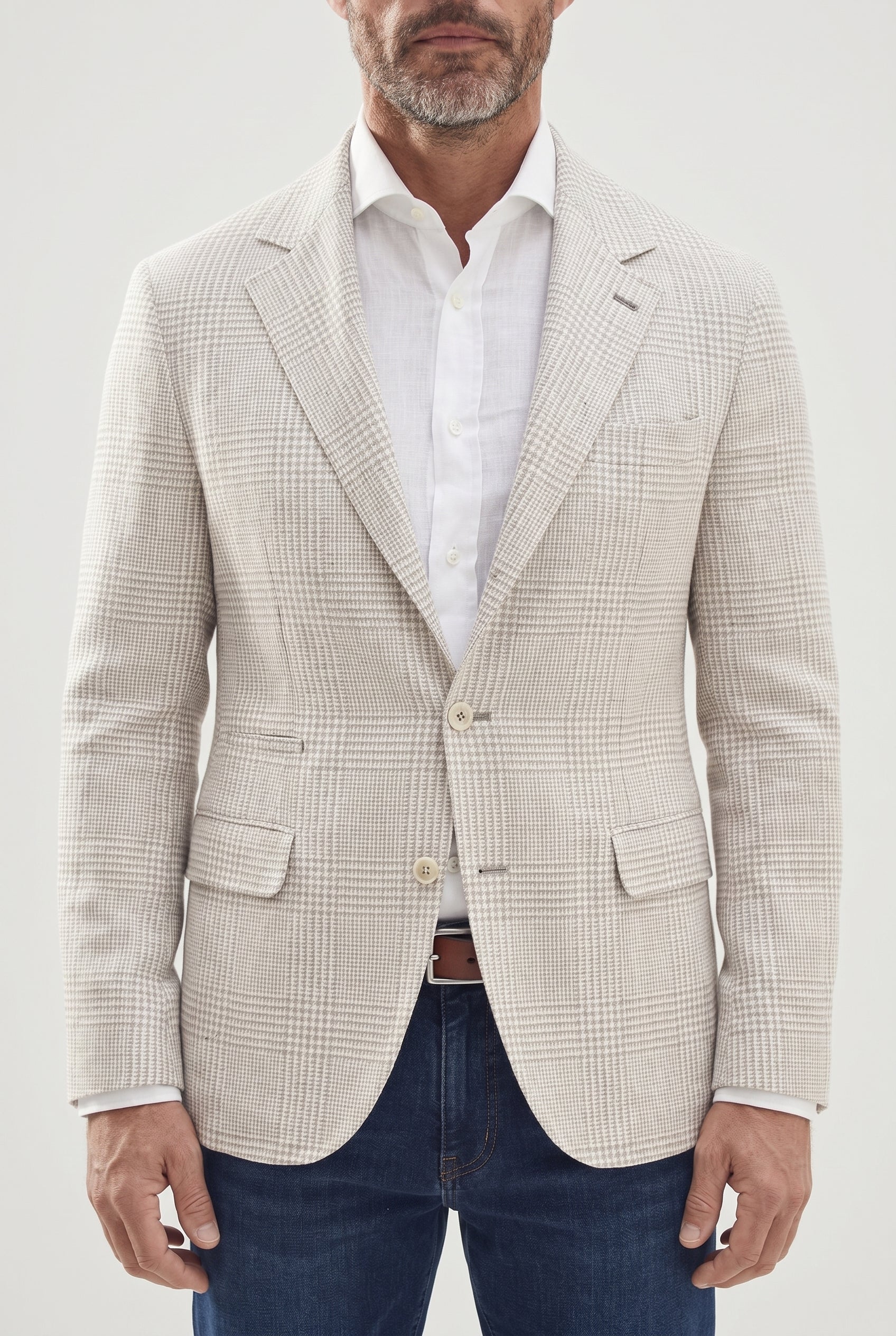 BRUNELLO CUCINELLI MEN'S LIGHT BEIGE LINEN WOOL BLAZER
