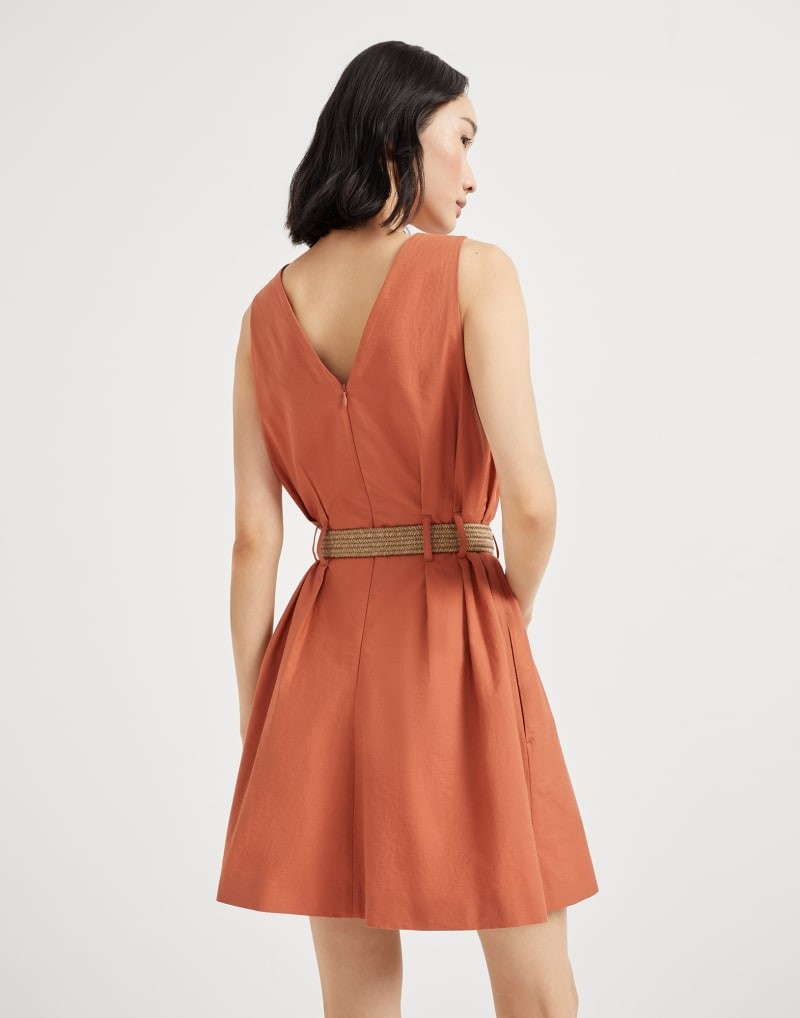 BRUNELLO CUCINELLI WOMEN'S RUST SLEEVELESS BELTED DRESS