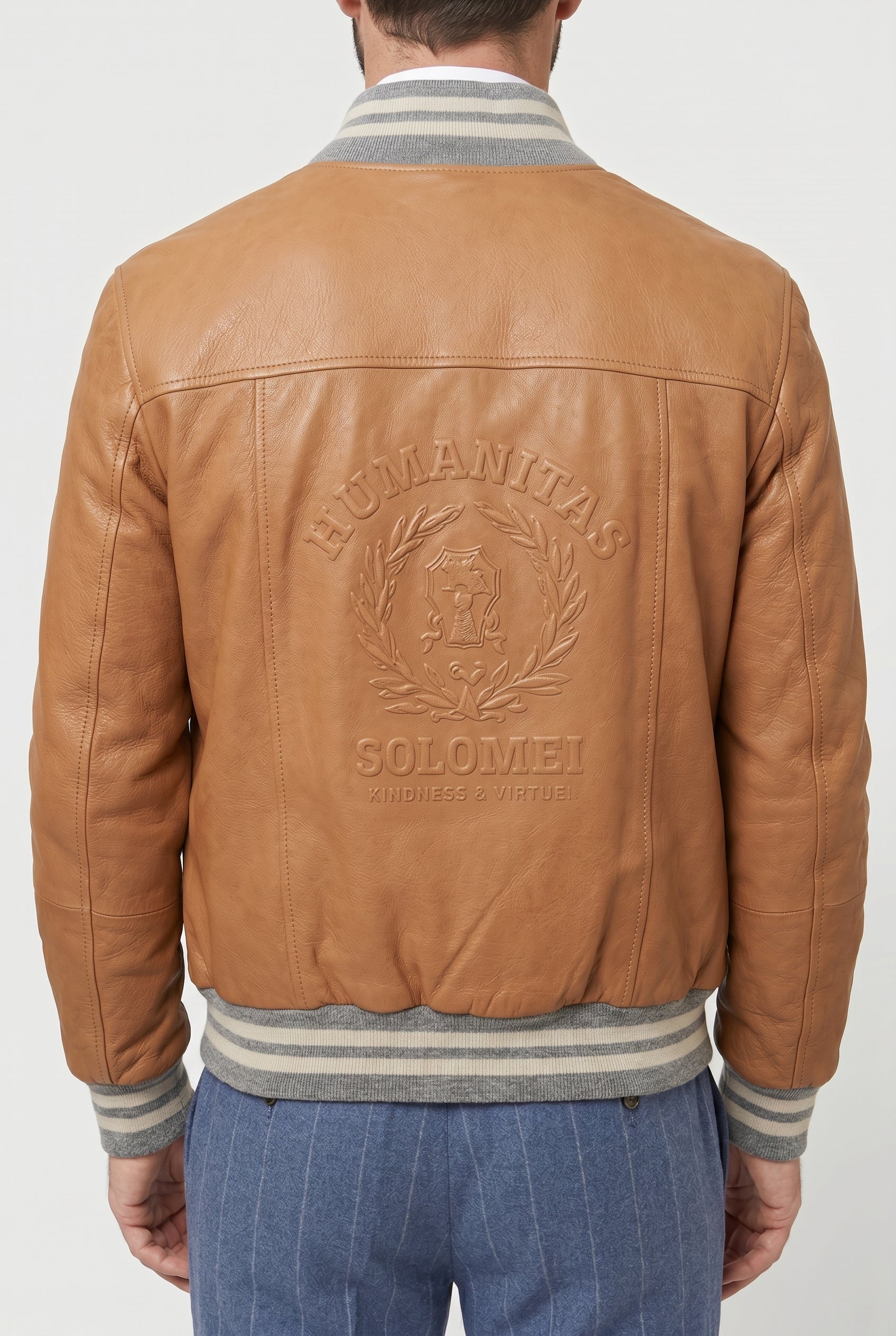 BRUNELLO CUCINELLI MEN'S BROWN LEATHER BOMBER JACKET
