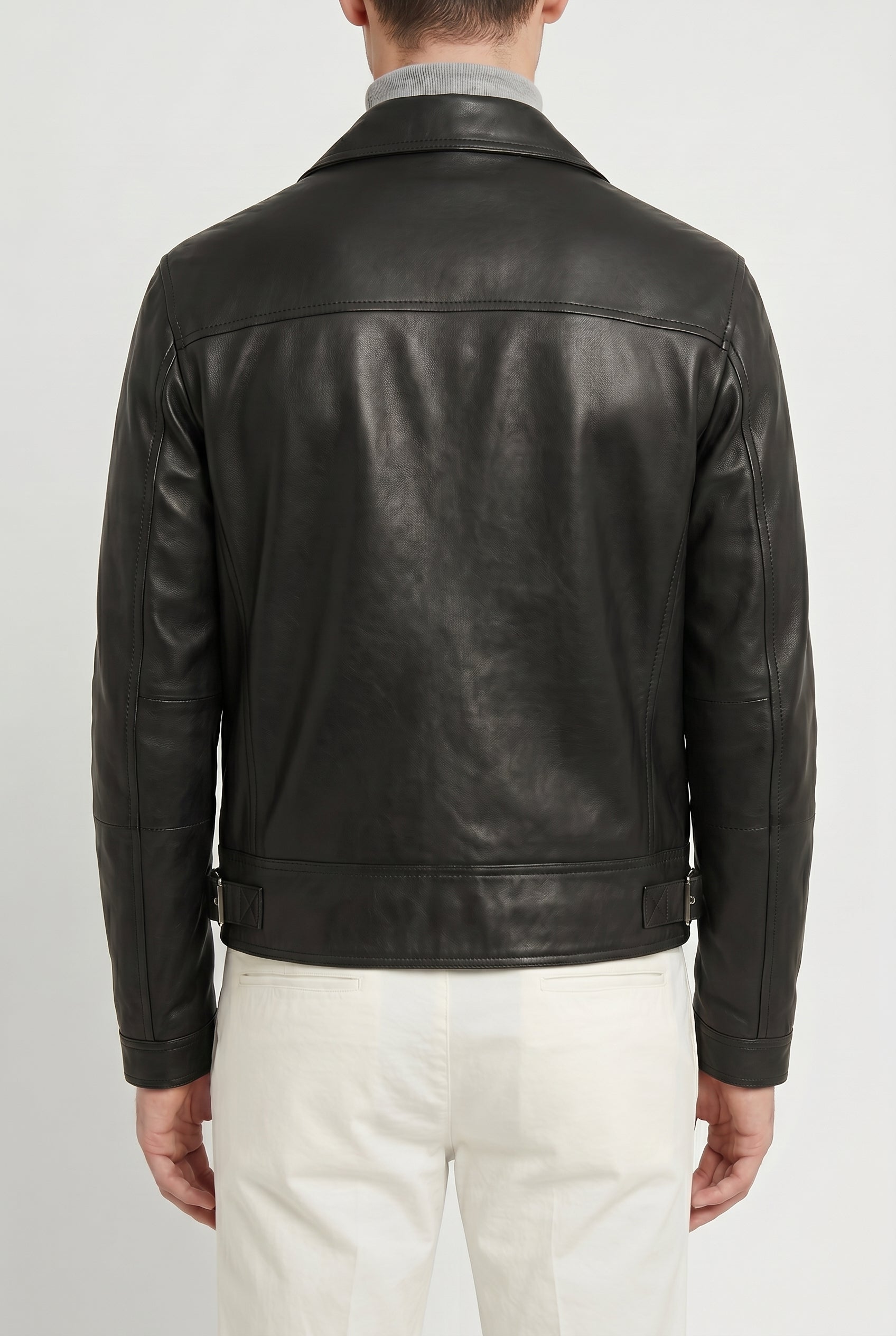 BRUNELLO CUCINELLI MEN'S BLACK LEATHER BIKER JACKET