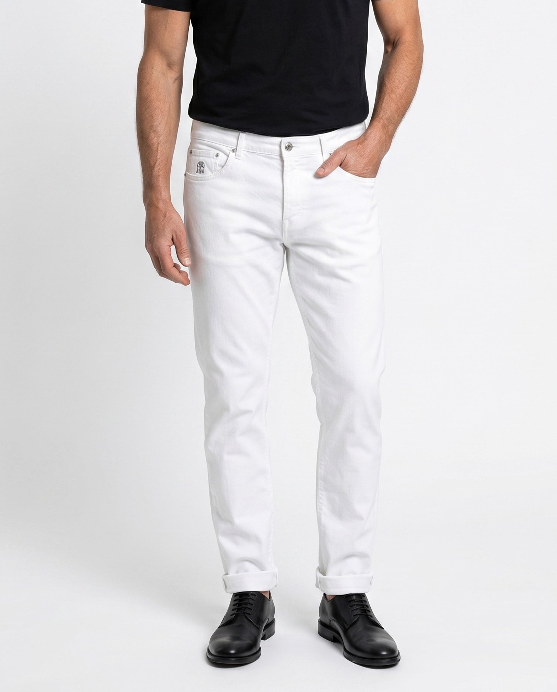 BRUNELLO CUCINELLI MEN'S WHITE TRADITIONAL FIT TROUSERS