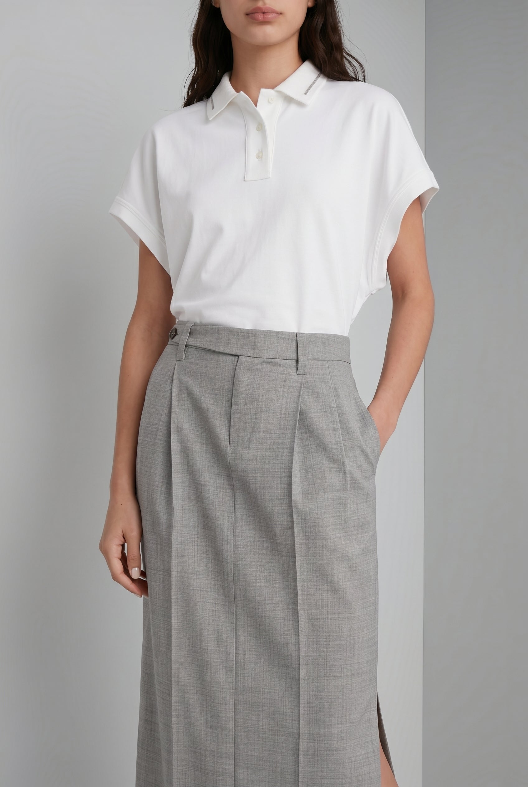 BRUNELLO CUCINELLI WOMEN'S LIGHT GREY WOOL SKIRT