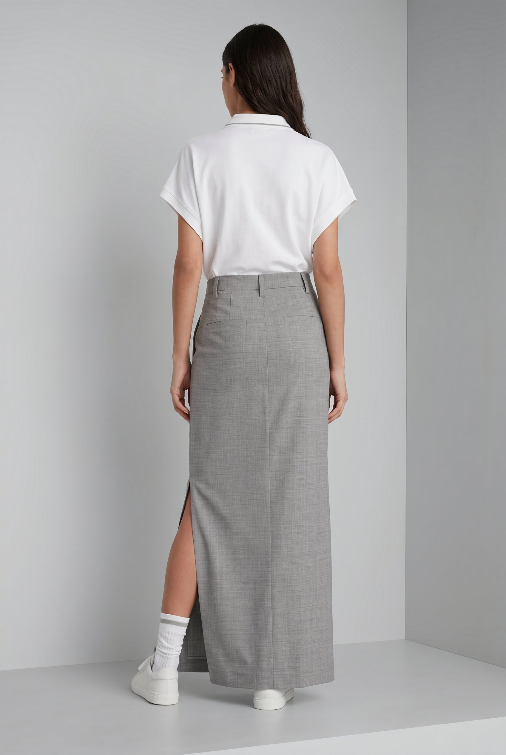 BRUNELLO CUCINELLI WOMEN'S LIGHT GREY WOOL SKIRT
