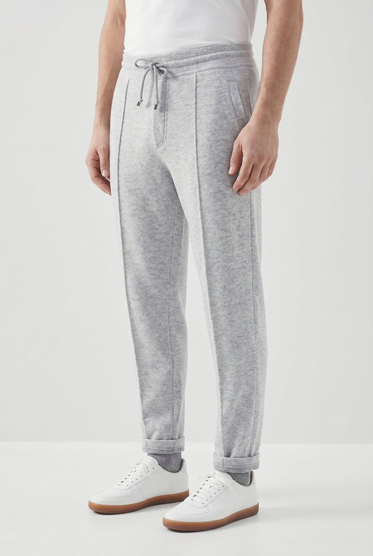 BRUNELLO CUCINELLI MEN'S LIGHT GREY WOOL JOGGER TROUSERS