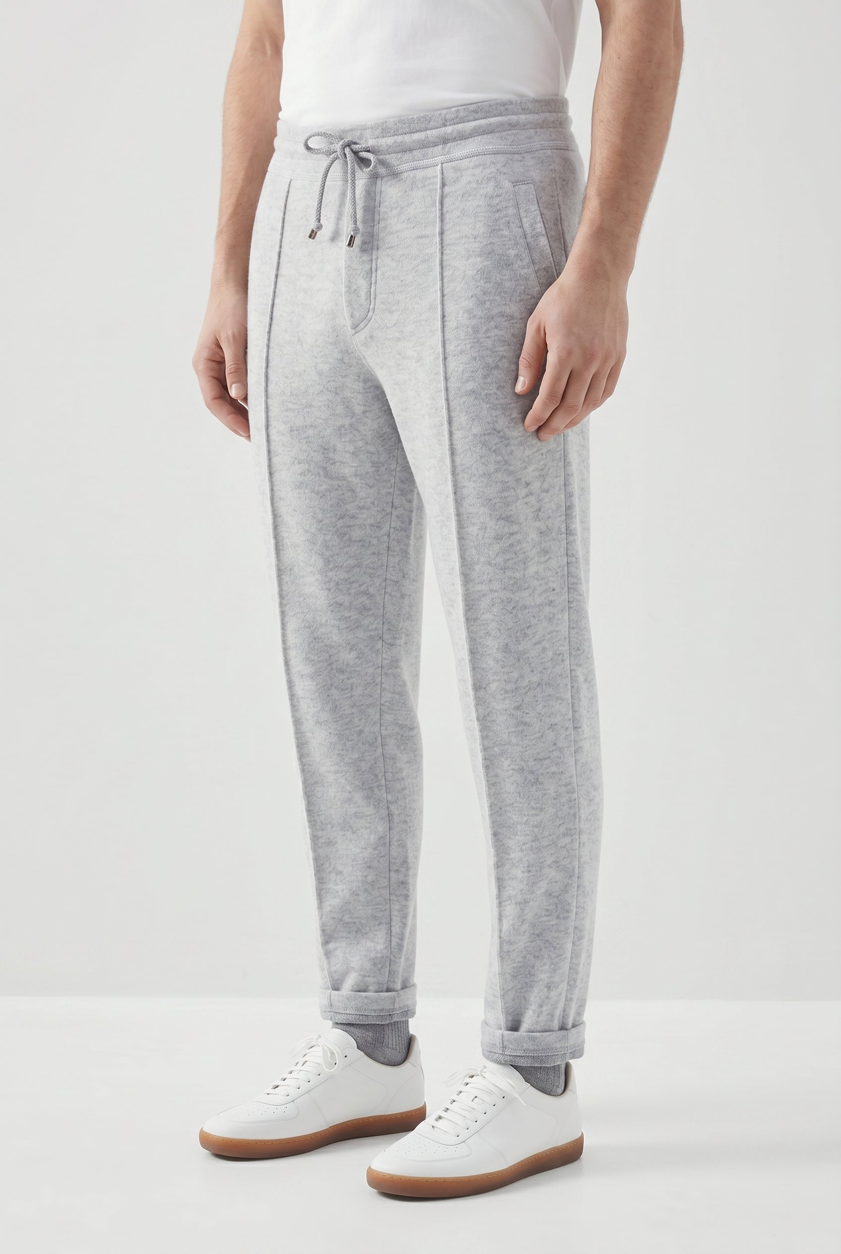 BRUNELLO CUCINELLI MEN'S LIGHT GREY WOOL JOGGER TROUSERS