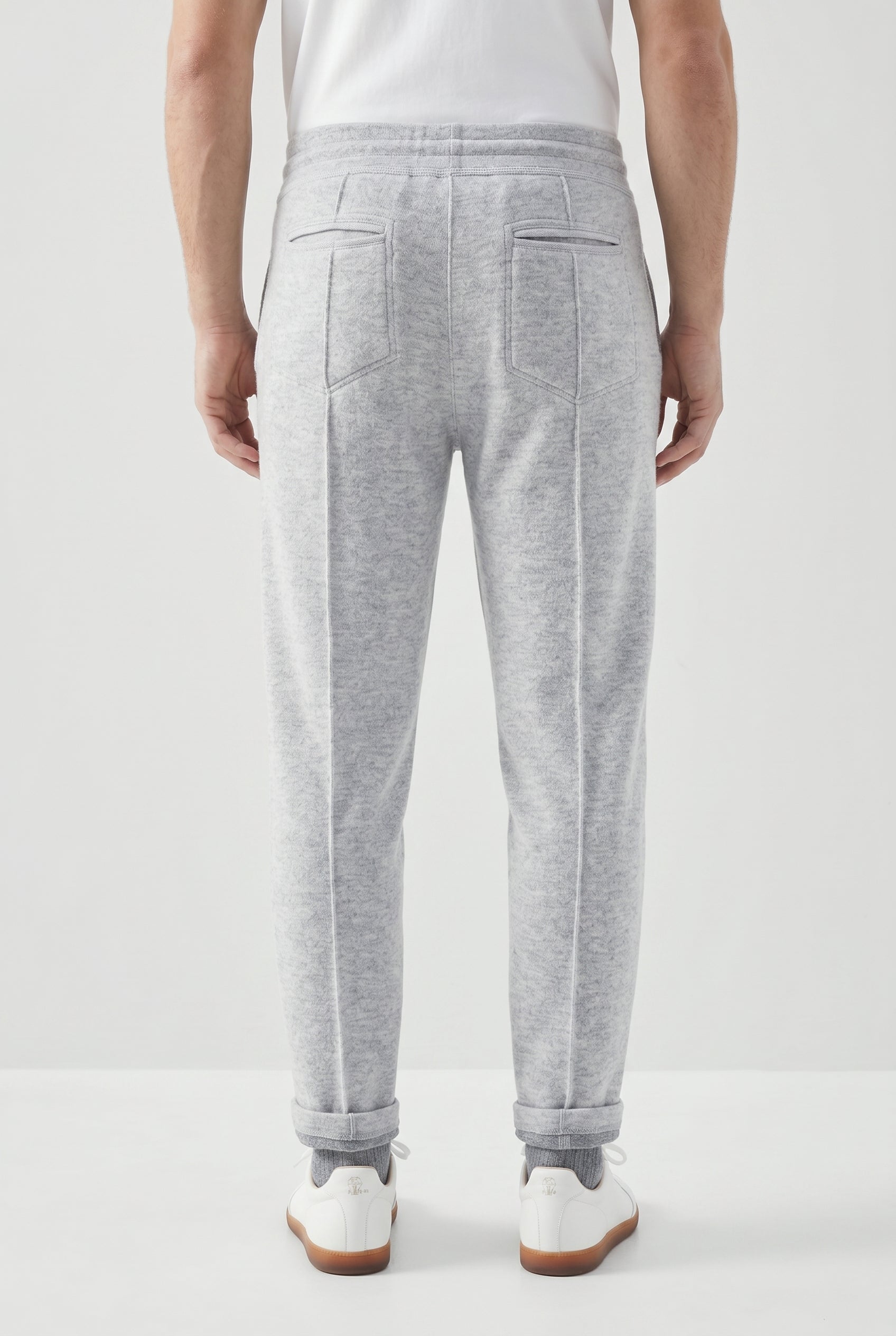 BRUNELLO CUCINELLI MEN'S LIGHT GREY WOOL JOGGER TROUSERS