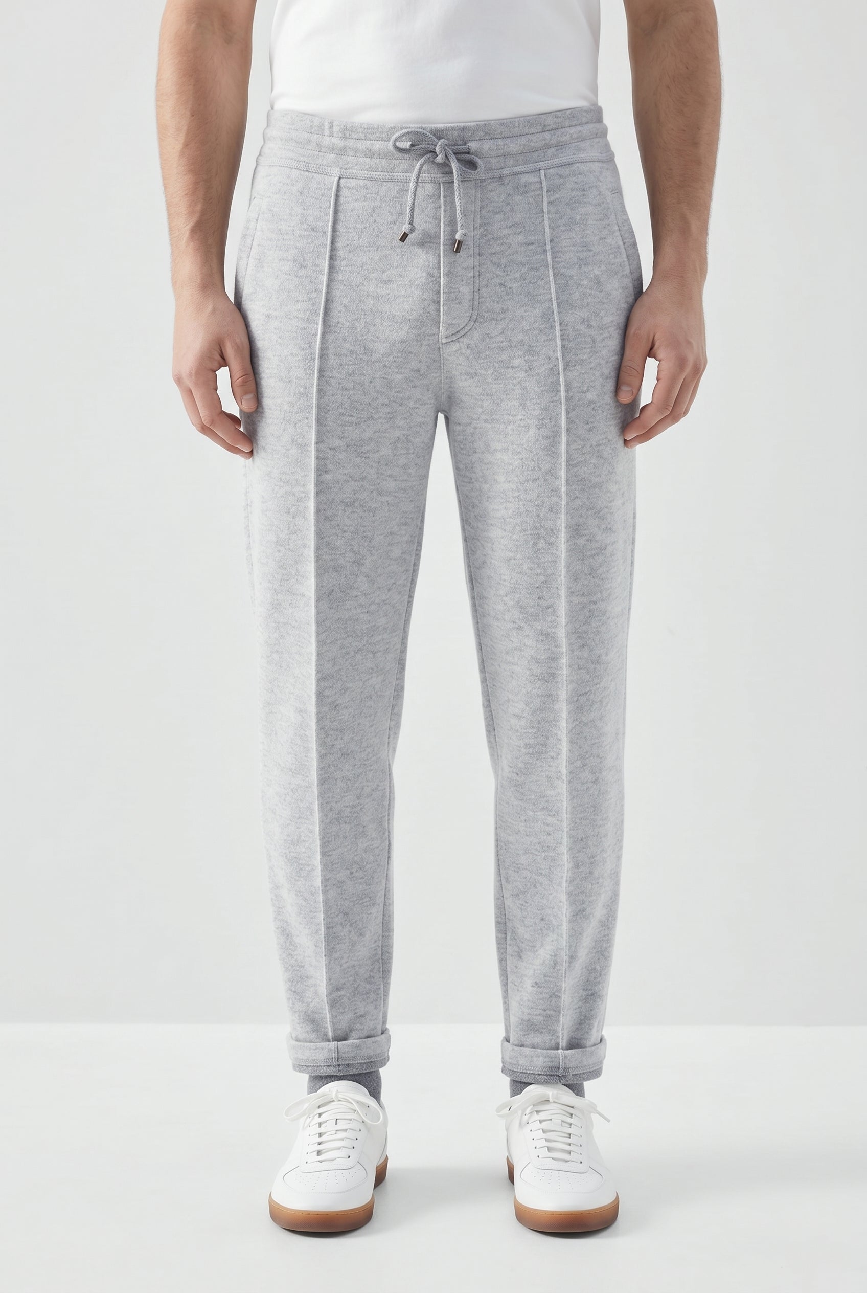 BRUNELLO CUCINELLI MEN'S LIGHT GREY WOOL JOGGER TROUSERS