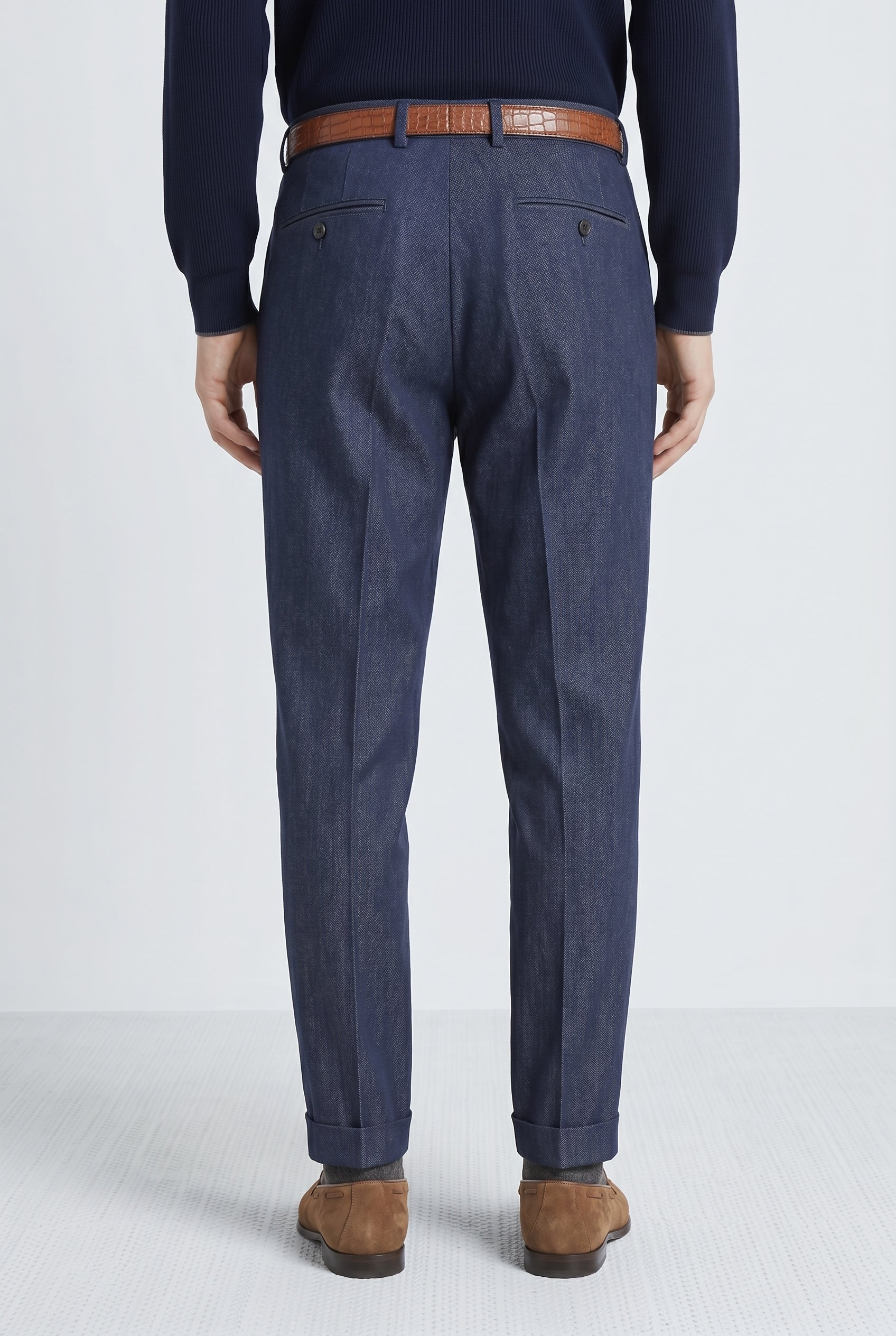 BRUNELLO CUCINELLI MEN'S DARK BLUE WOOL BLEND TROUSERS