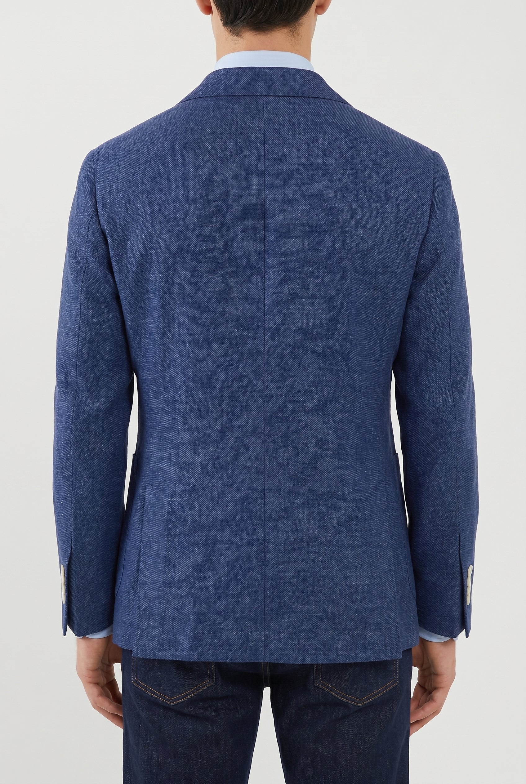 BRUNELLO CUCINELLI MEN'S BLUE LINEN WOOL BLAZER