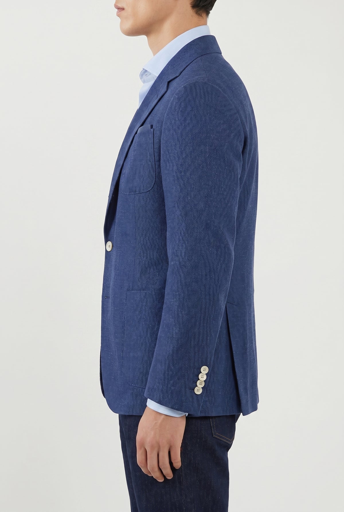 BRUNELLO CUCINELLI MEN'S BLUE LINEN WOOL BLAZER