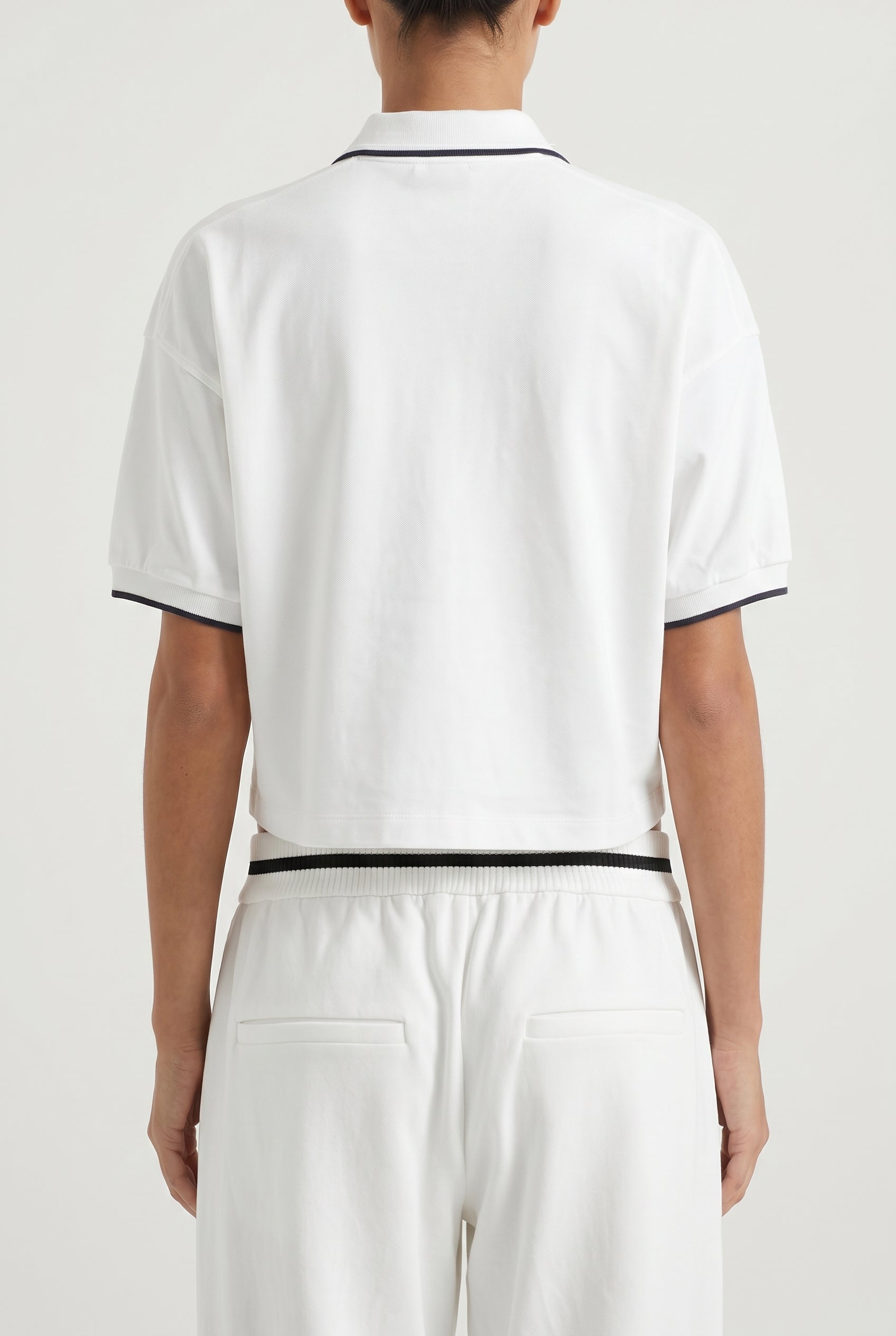 BRUNELLO CUCINELLI WOMEN'S WHITE CROPPED POLO SHIRT