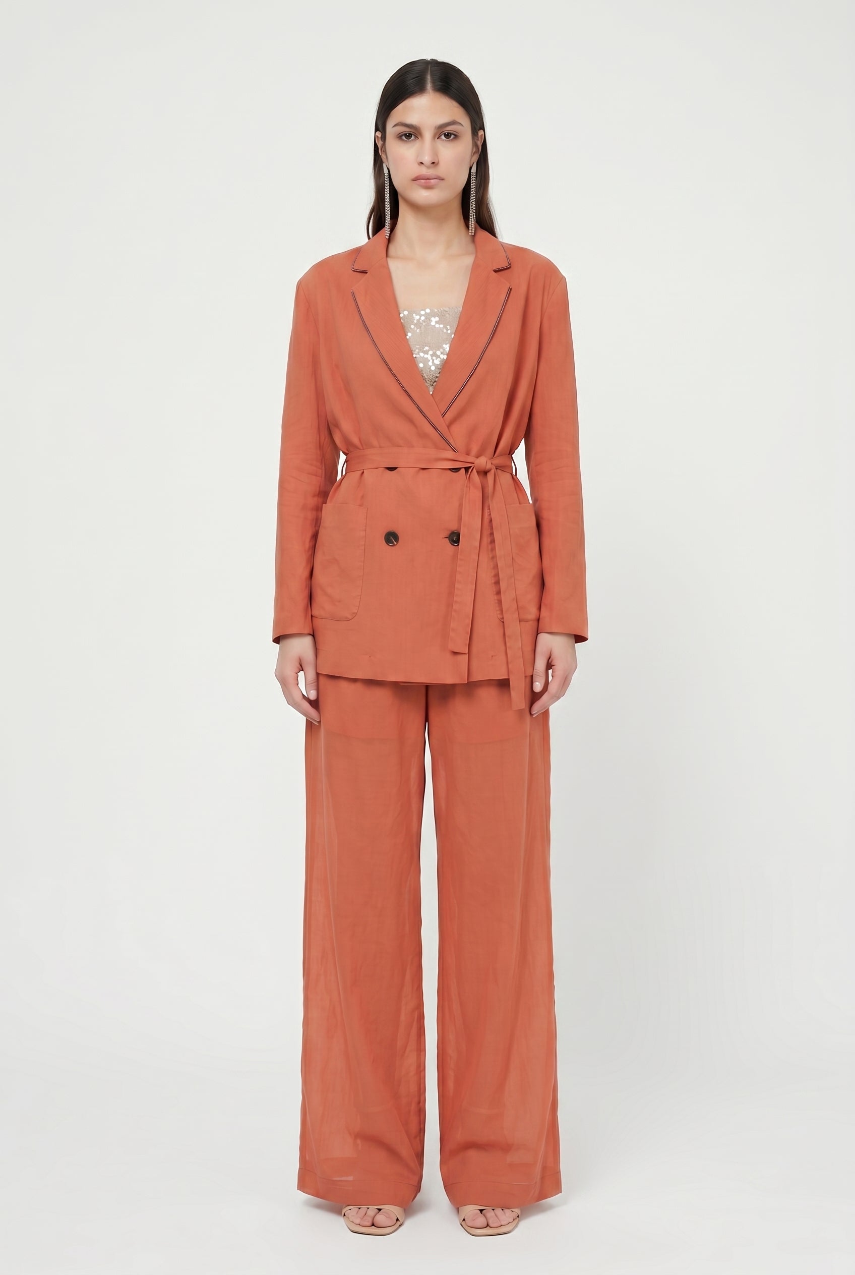 BRUNELLO CUCINELLI WOMEN'S RUST RELAXED COTTON SUIT