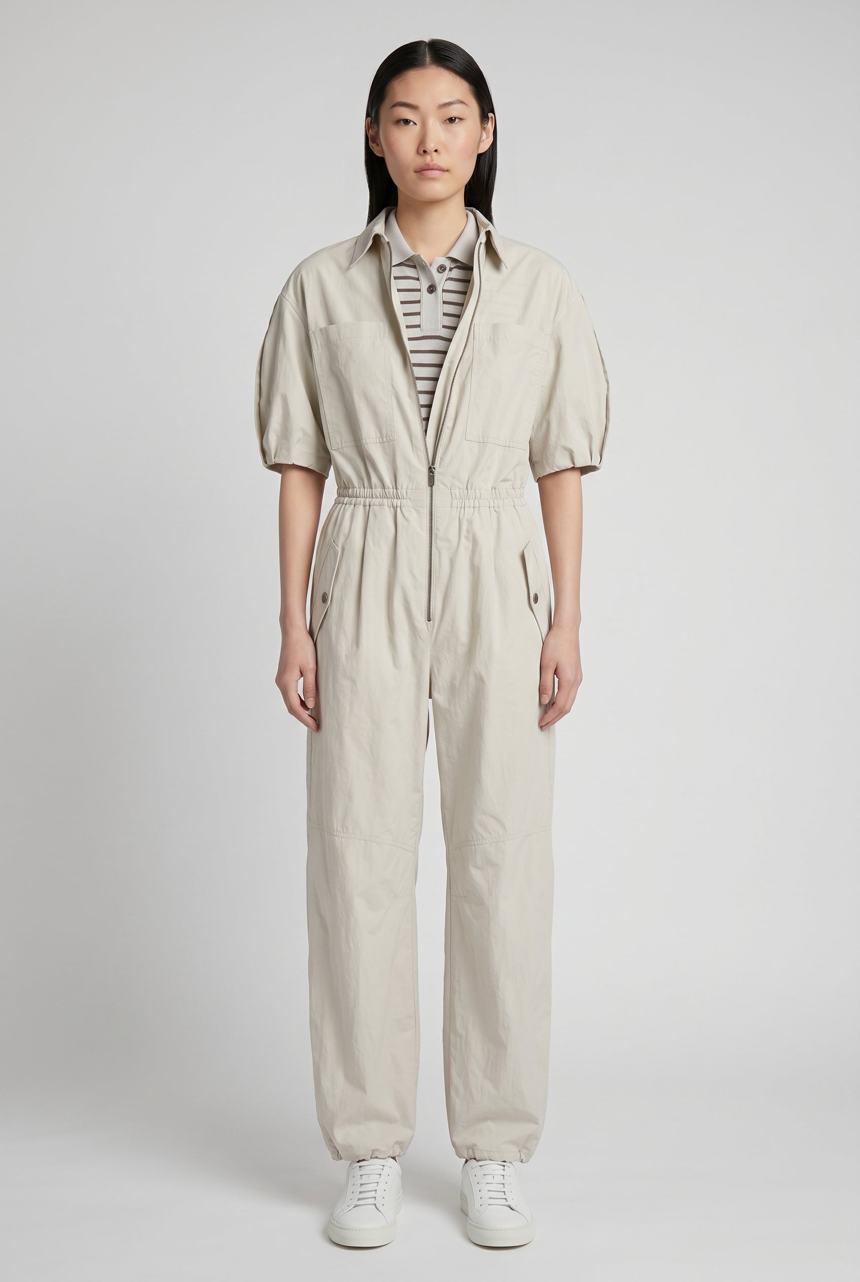 BRUNELLO CUCINELLI WOMEN'S LIGHT BEIGE RELAXED JUMPSUIT