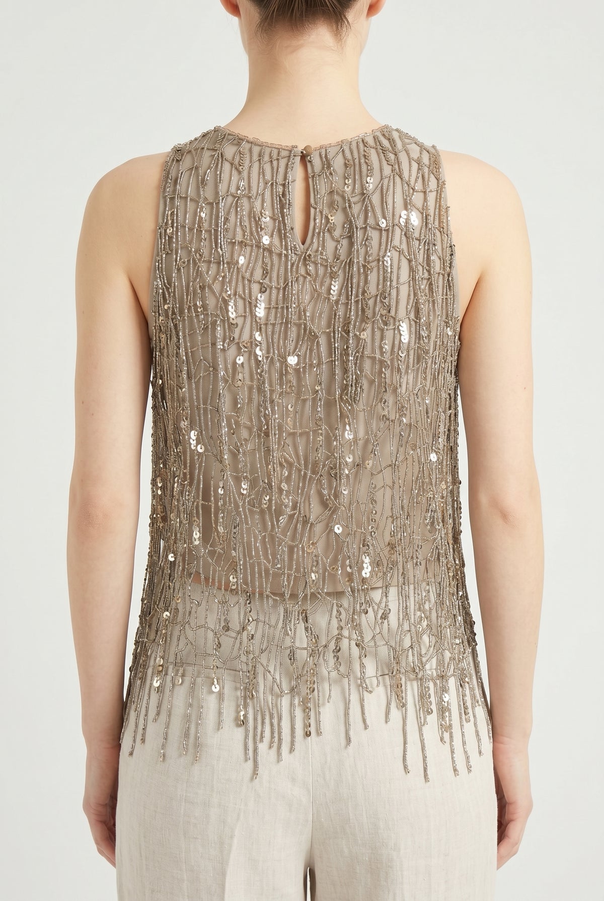 BRUNELLO CUCINELLI WOMEN'S GOLD SLEEVELESS EMBELLISHED TOP
