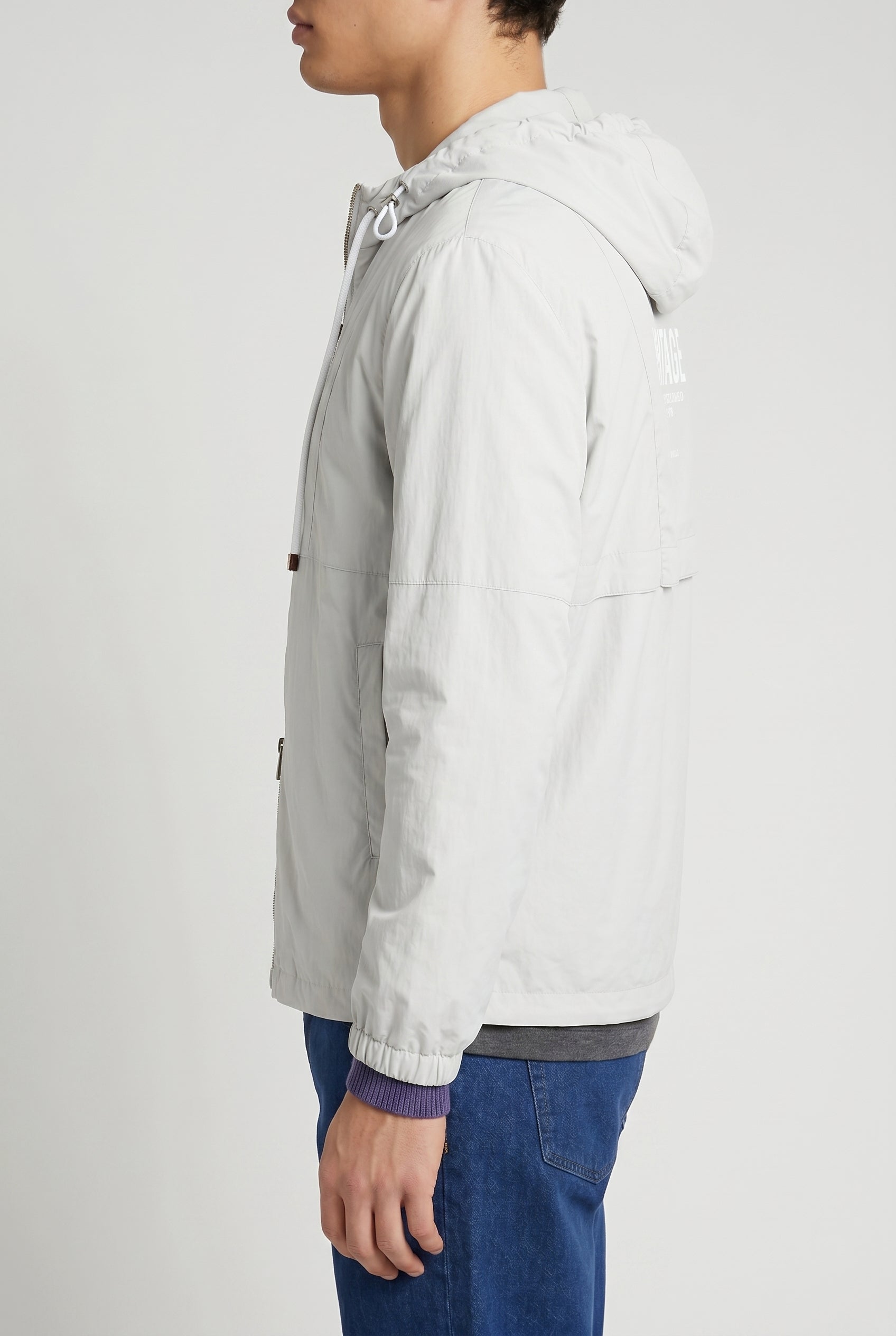 BRUNELLO CUCINELLI MEN'S LIGHT GREY HOODED JACKET