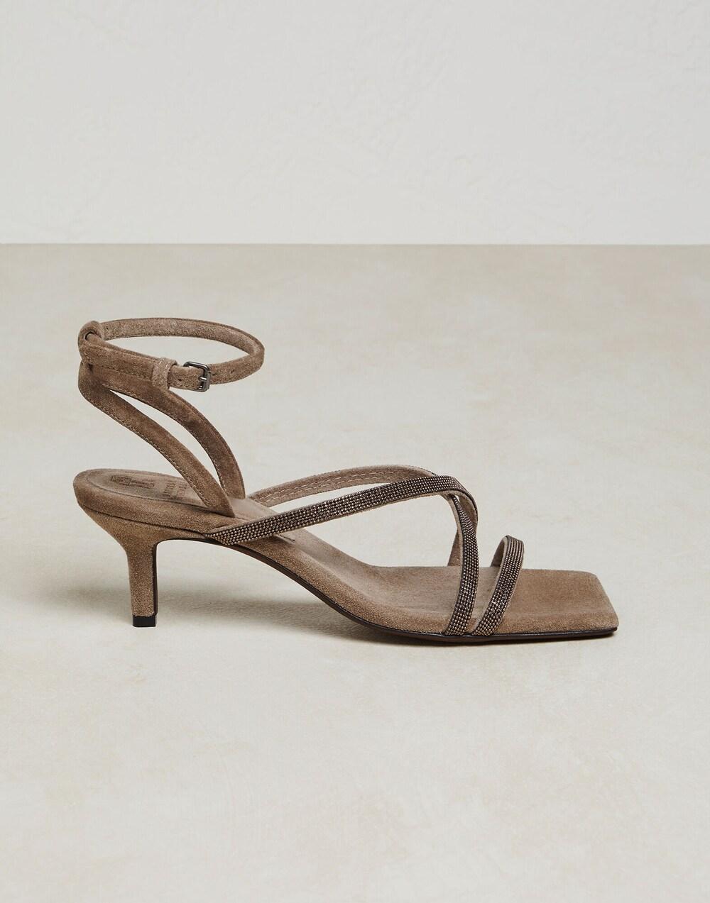 BRUNELLO CUCINELLI WOMEN'S BROWN SUEDE STRAPPY SHOE