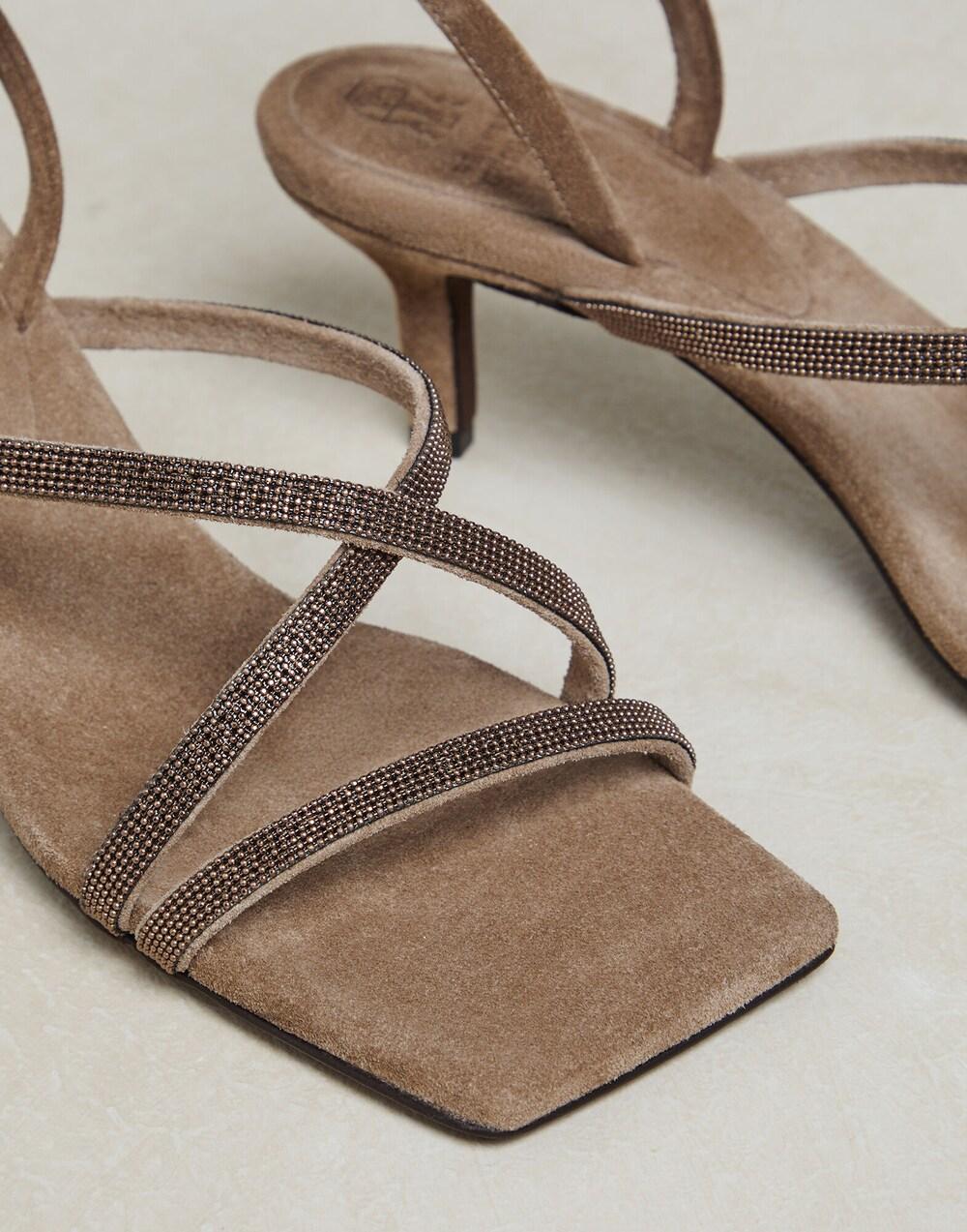 BRUNELLO CUCINELLI WOMEN'S BROWN SUEDE STRAPPY SHOE