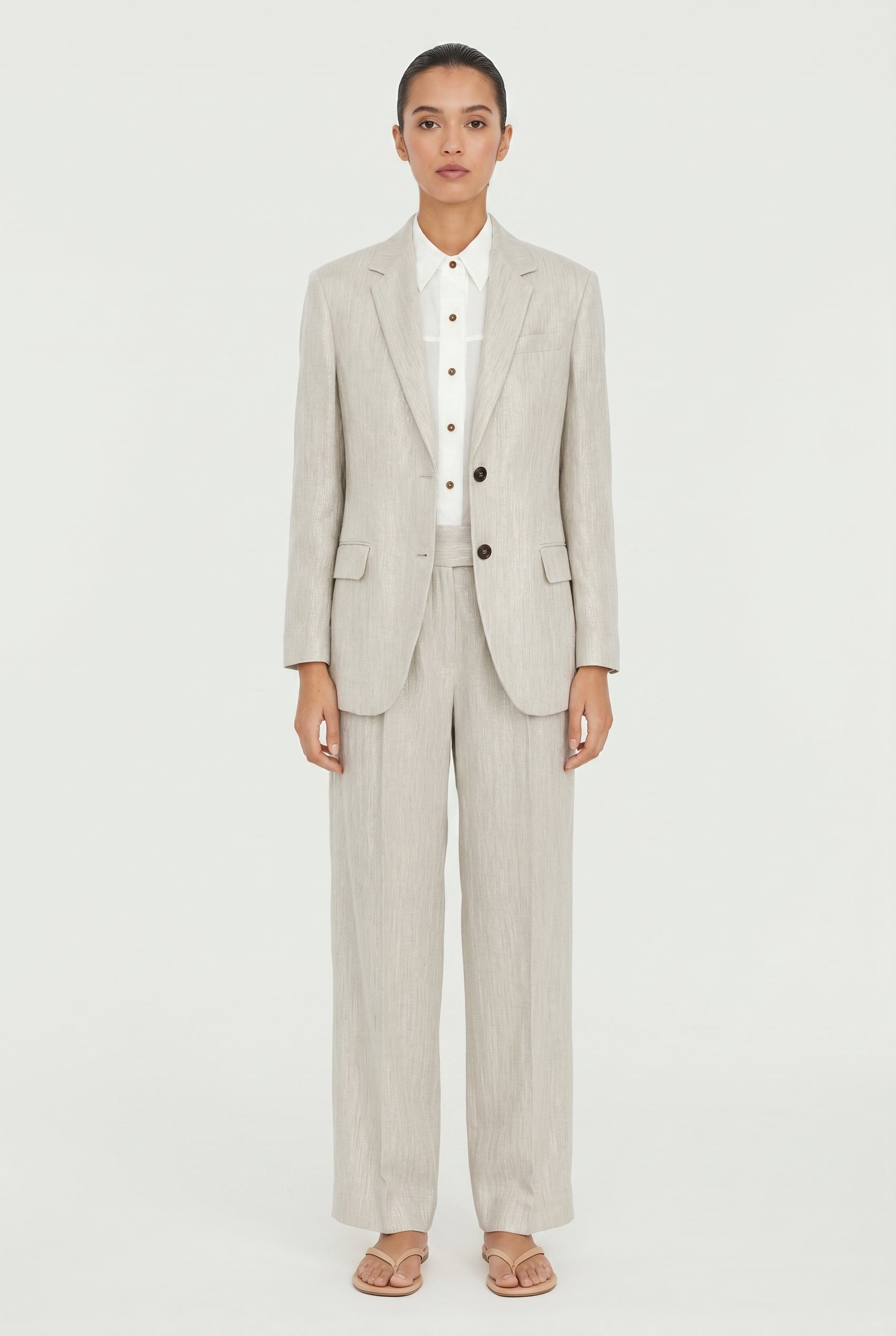 BRUNELLO CUCINELLI WOMEN'S LIGHT BEIGE LINEN SUIT