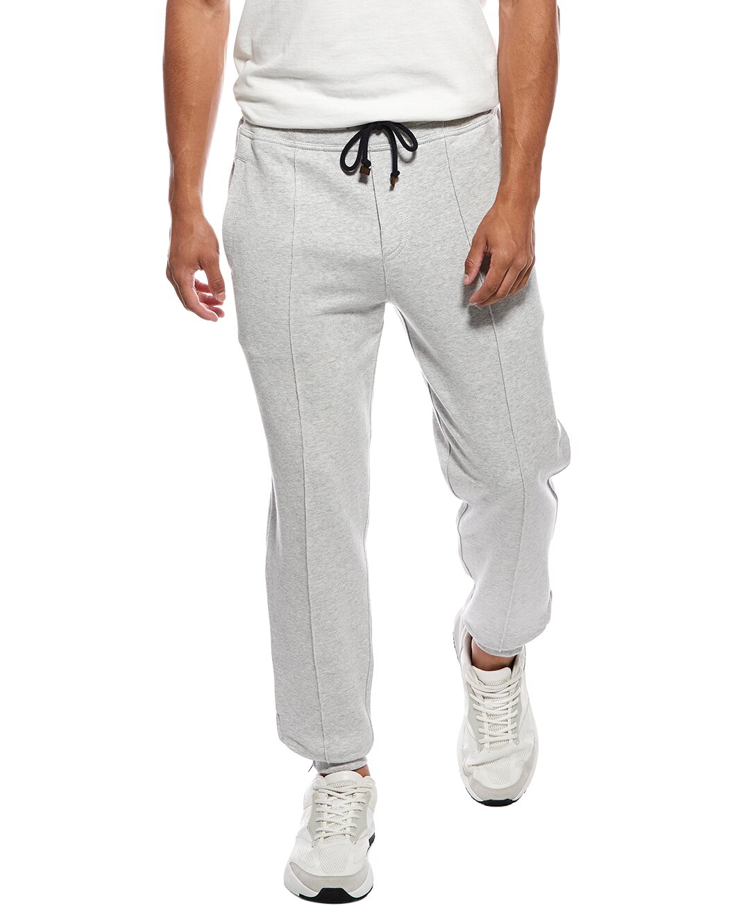 BRUNELLO CUCINELLI MEN'S LIGHT GREY LINEN TROUSERS