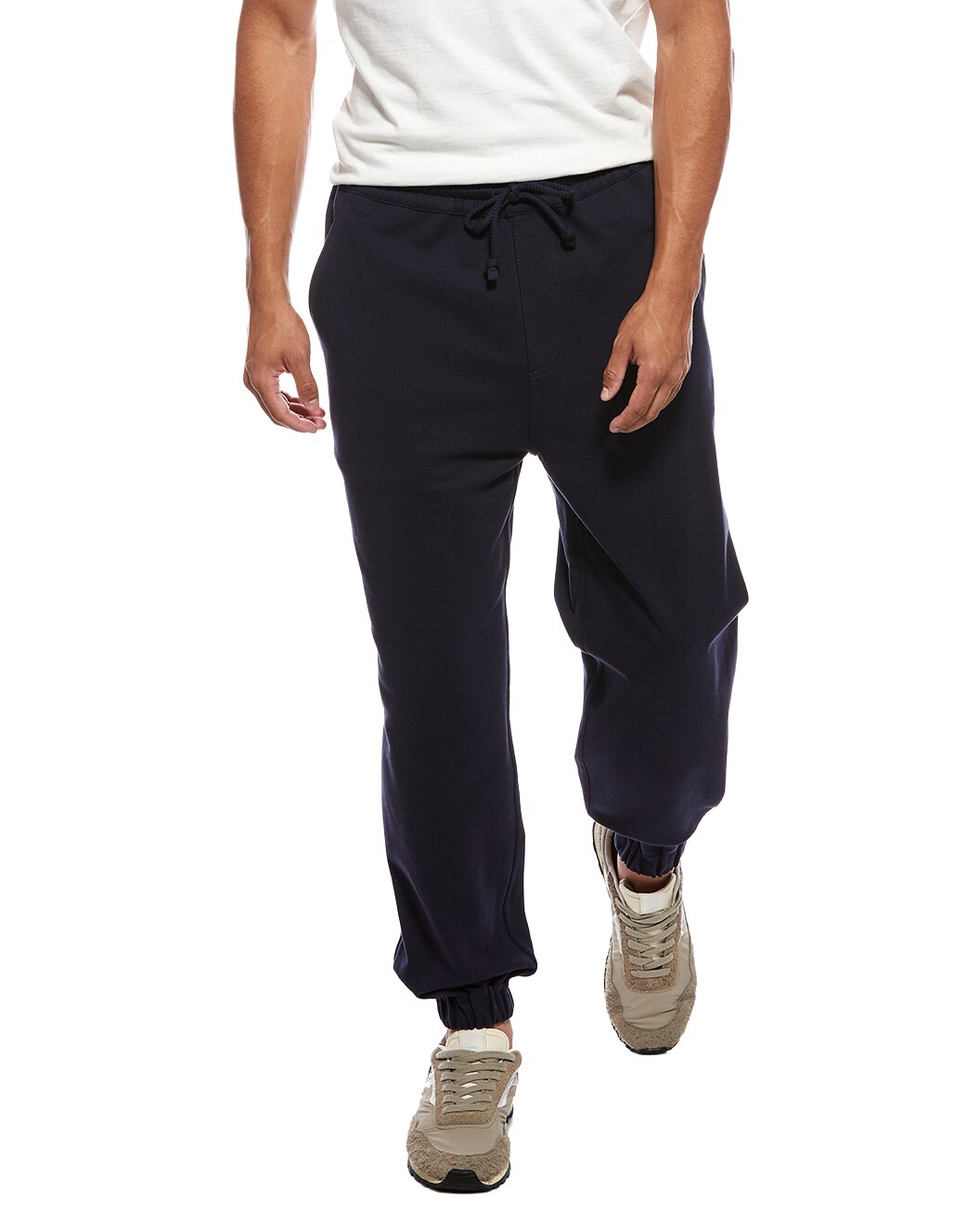 BRUNELLO CUCINELLI MEN'S DARK BLUE COTTON BLEND TROUSERS