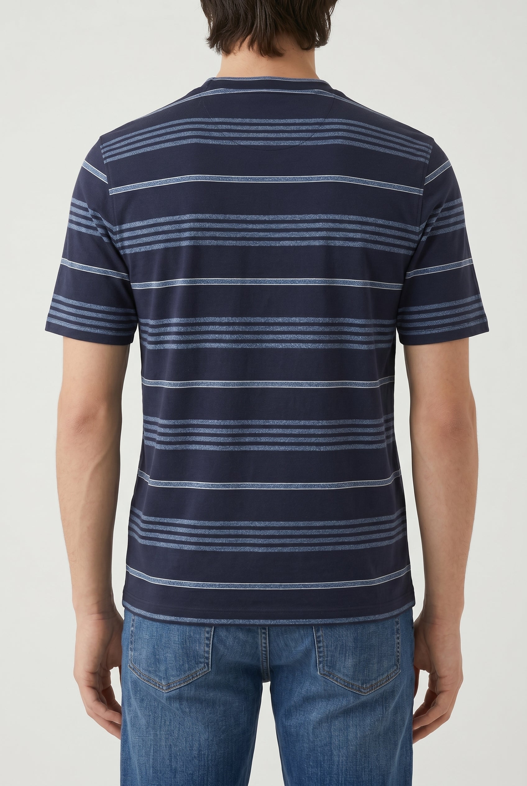 BRUNELLO CUCINELLI MEN'S NAVY STRIPED COTTON SHIRT