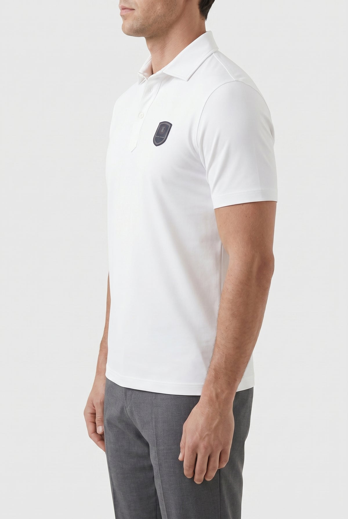 BRUNELLO CUCINELLI MEN'S WHITE STRETCH POLO SHIRT
