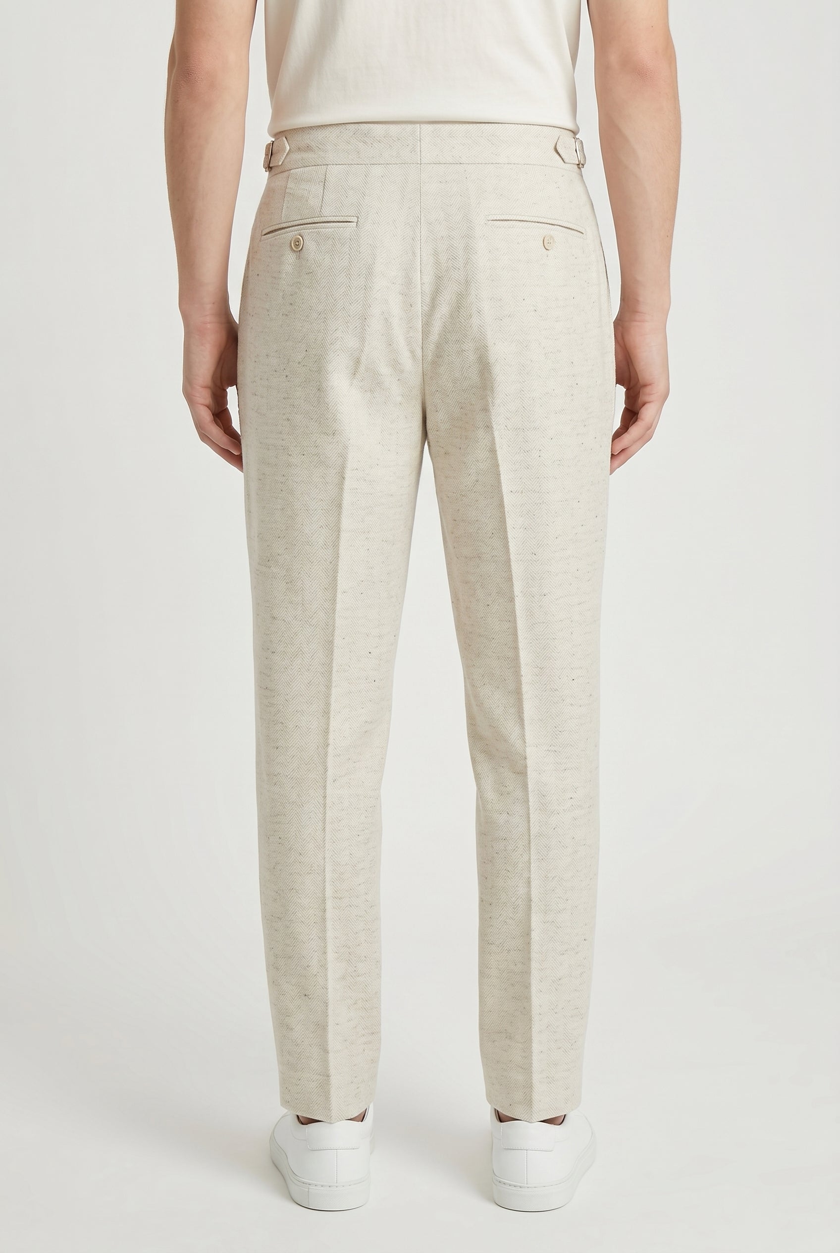 BRUNELLO CUCINELLI MEN'S OFF WHITE WOOL PLEATED TROUSERS