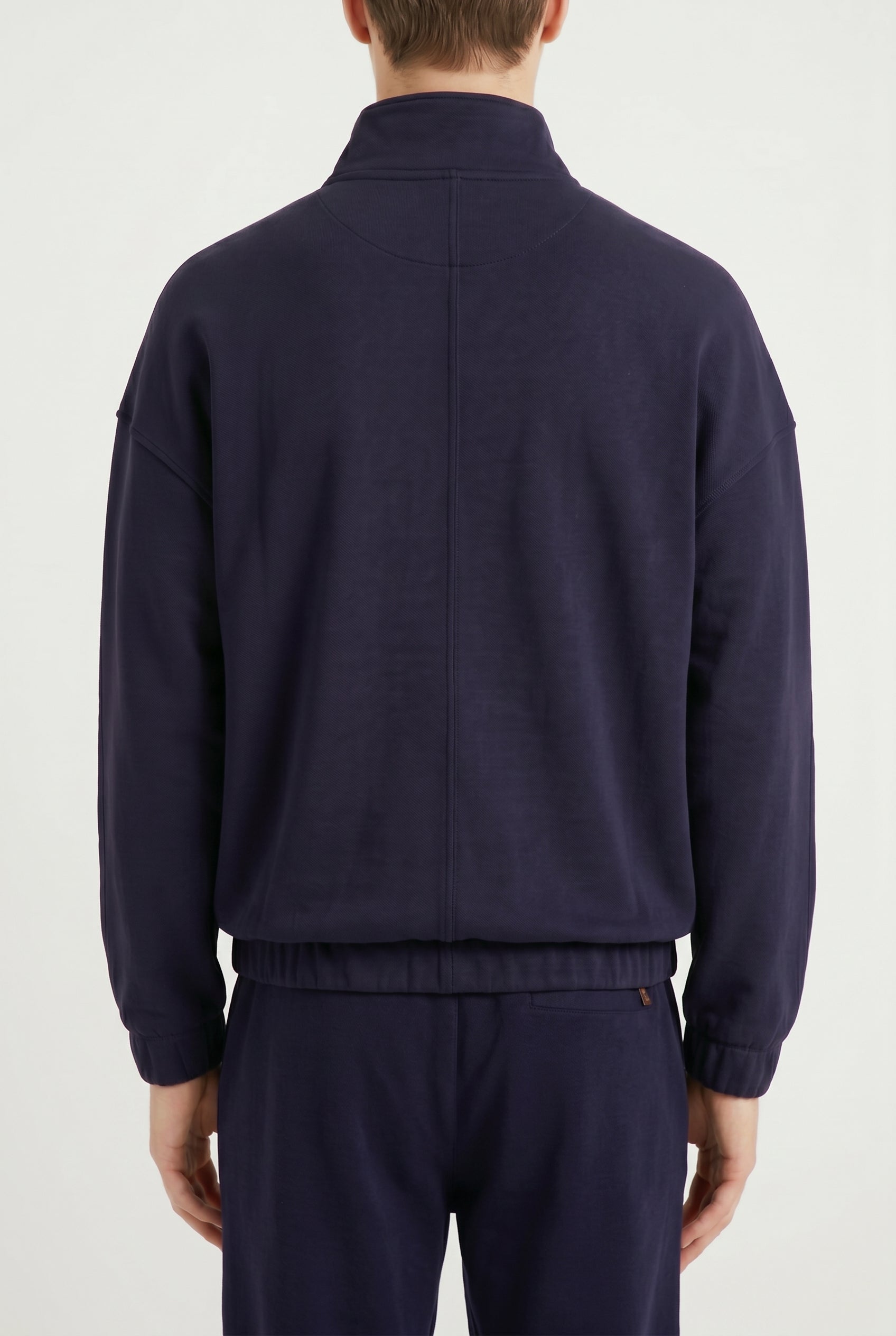 BRUNELLO CUCINELLI MEN'S DARK BLUE HALF ZIP SWEATER