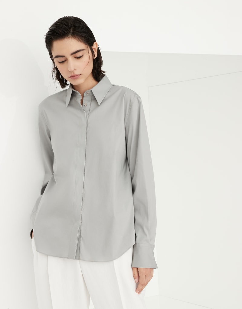 BRUNELLO CUCINELLI WOMEN'S LIGHT GREY CLASSIC SHIRT