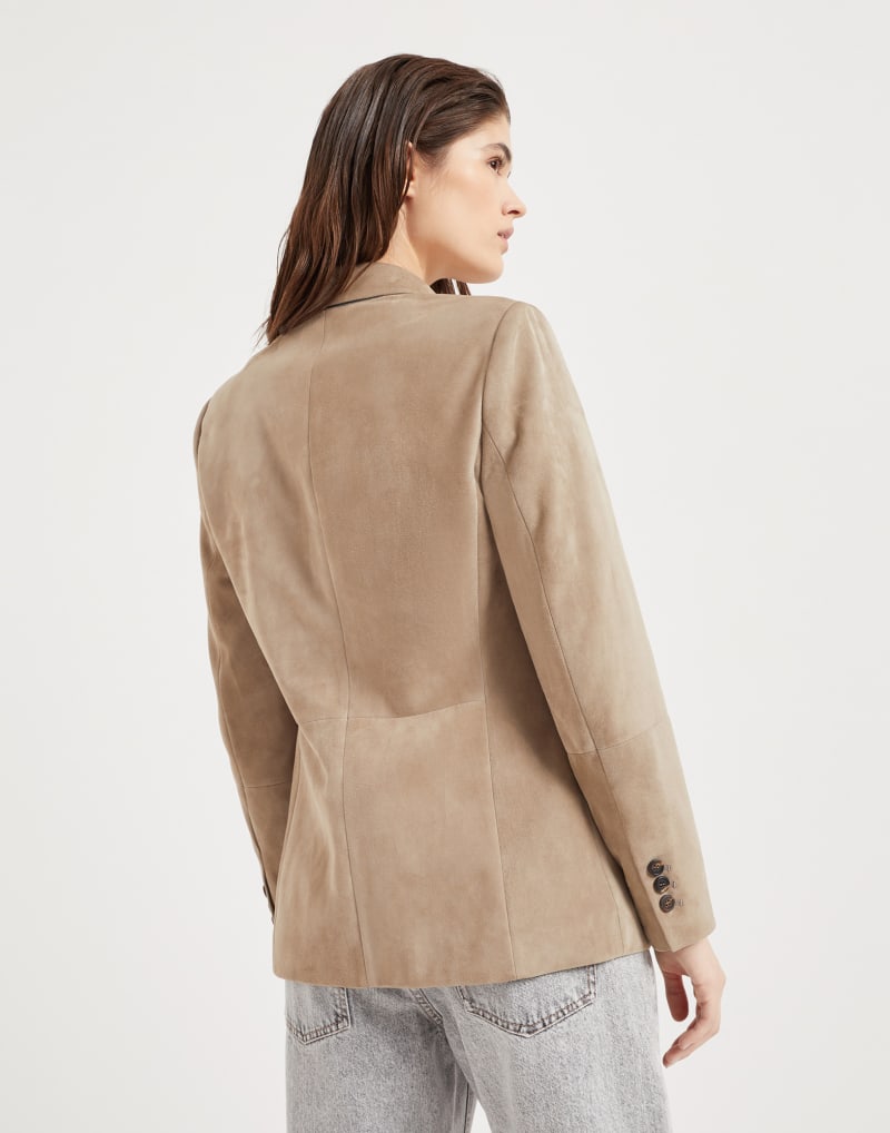 BRUNELLO CUCINELLI WOMEN'S TAUPE LEATHER SINGLE BUTTON BLAZER JACKET