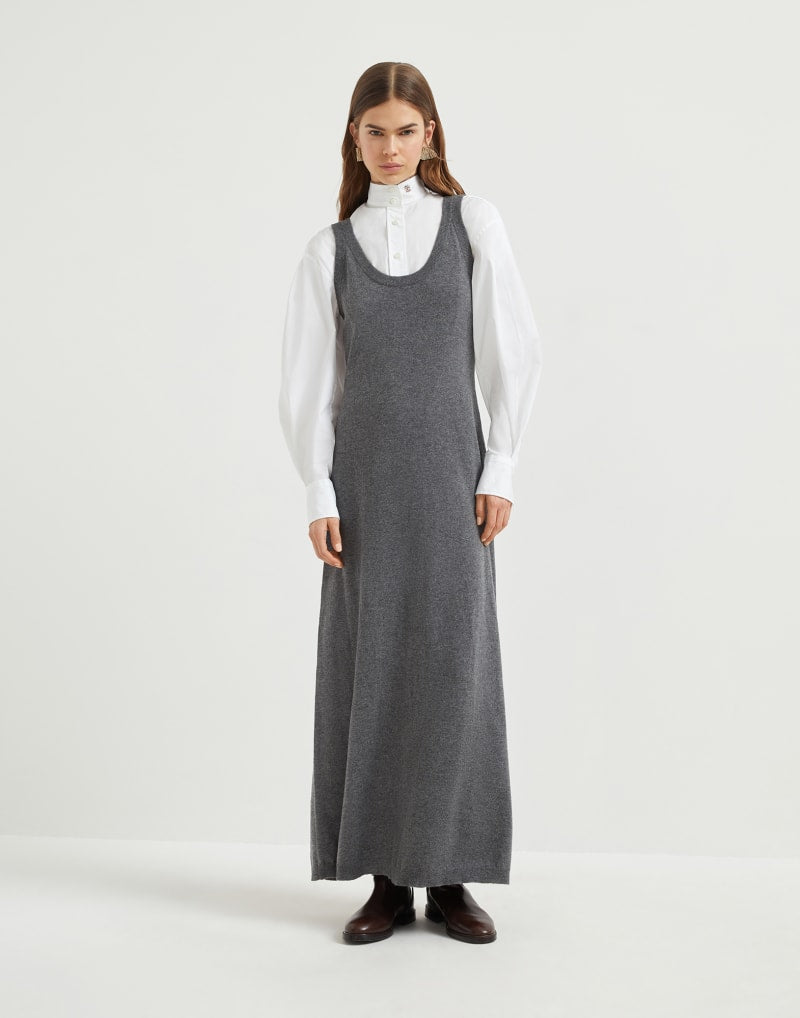 BRUNELLO CUCINELLI WOMEN'S CHARCOAL SCOOP NECK MAXI DRESS