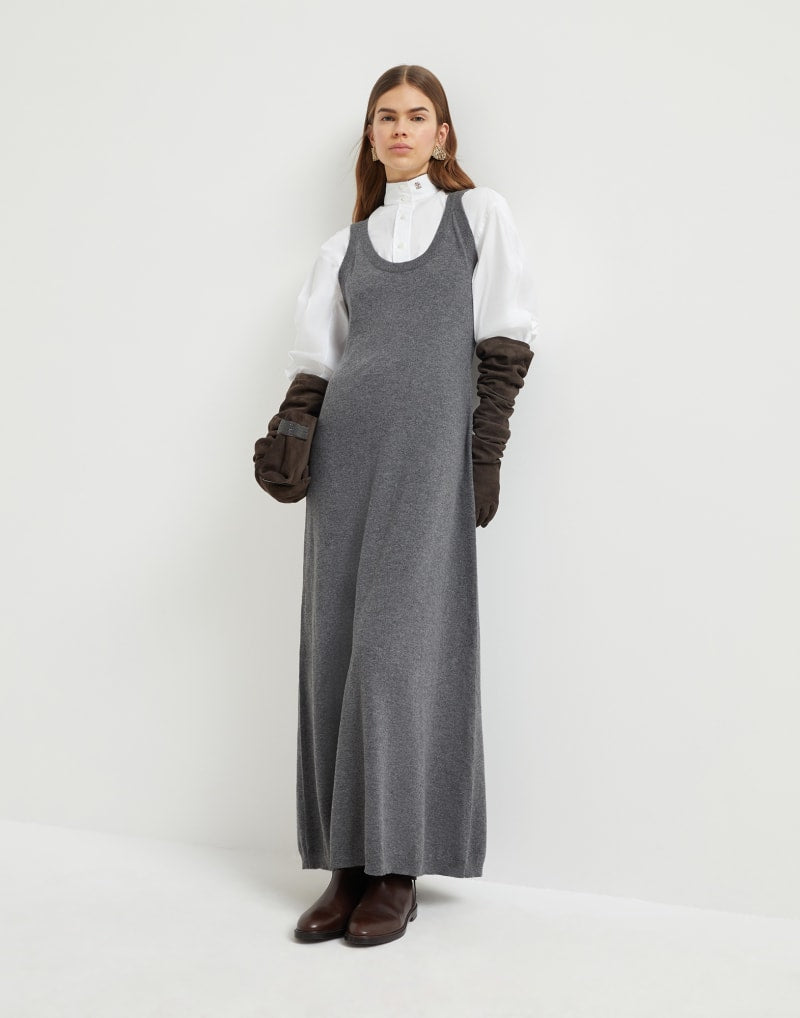 BRUNELLO CUCINELLI WOMEN'S CHARCOAL SCOOP NECK MAXI DRESS