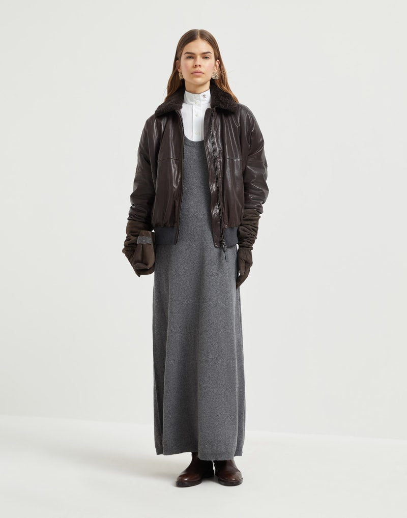 BRUNELLO CUCINELLI WOMEN'S CHARCOAL SCOOP NECK MAXI DRESS