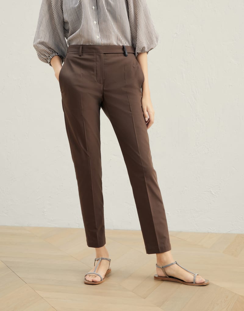 BRUNELLO CUCINELLI WOMEN'S BROWN TAILORED COTTON TROUSERS